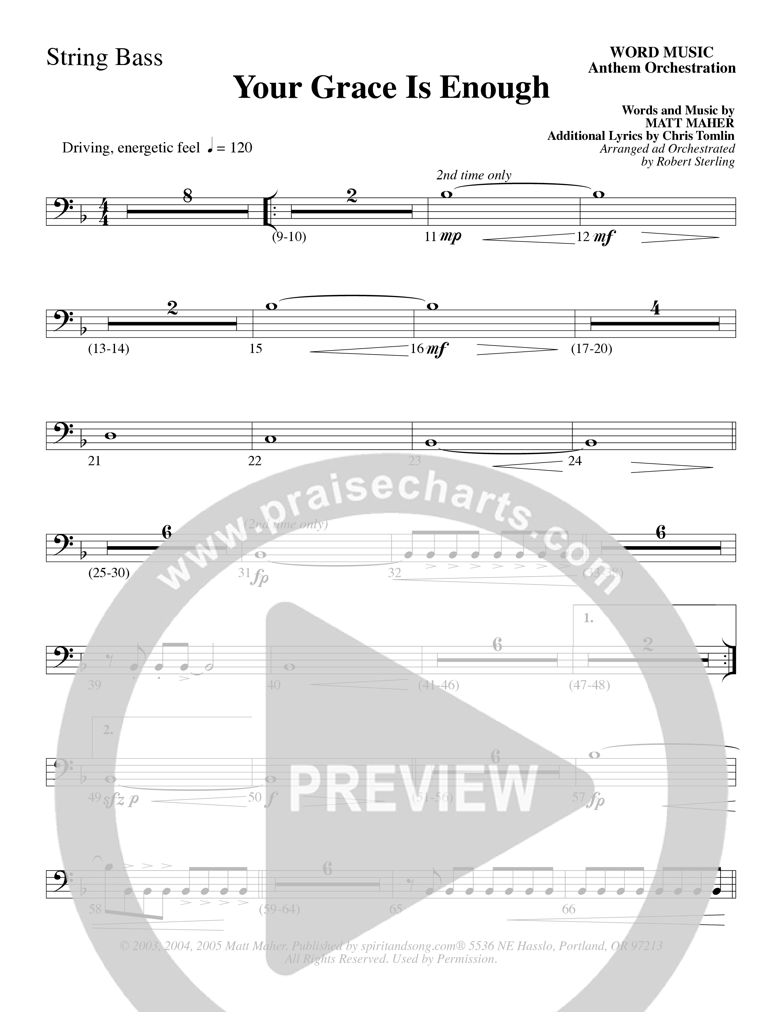 Your Grace Is Enough (Choral Anthem SATB) String Bass (Word Music Choral / Robert Sterling)