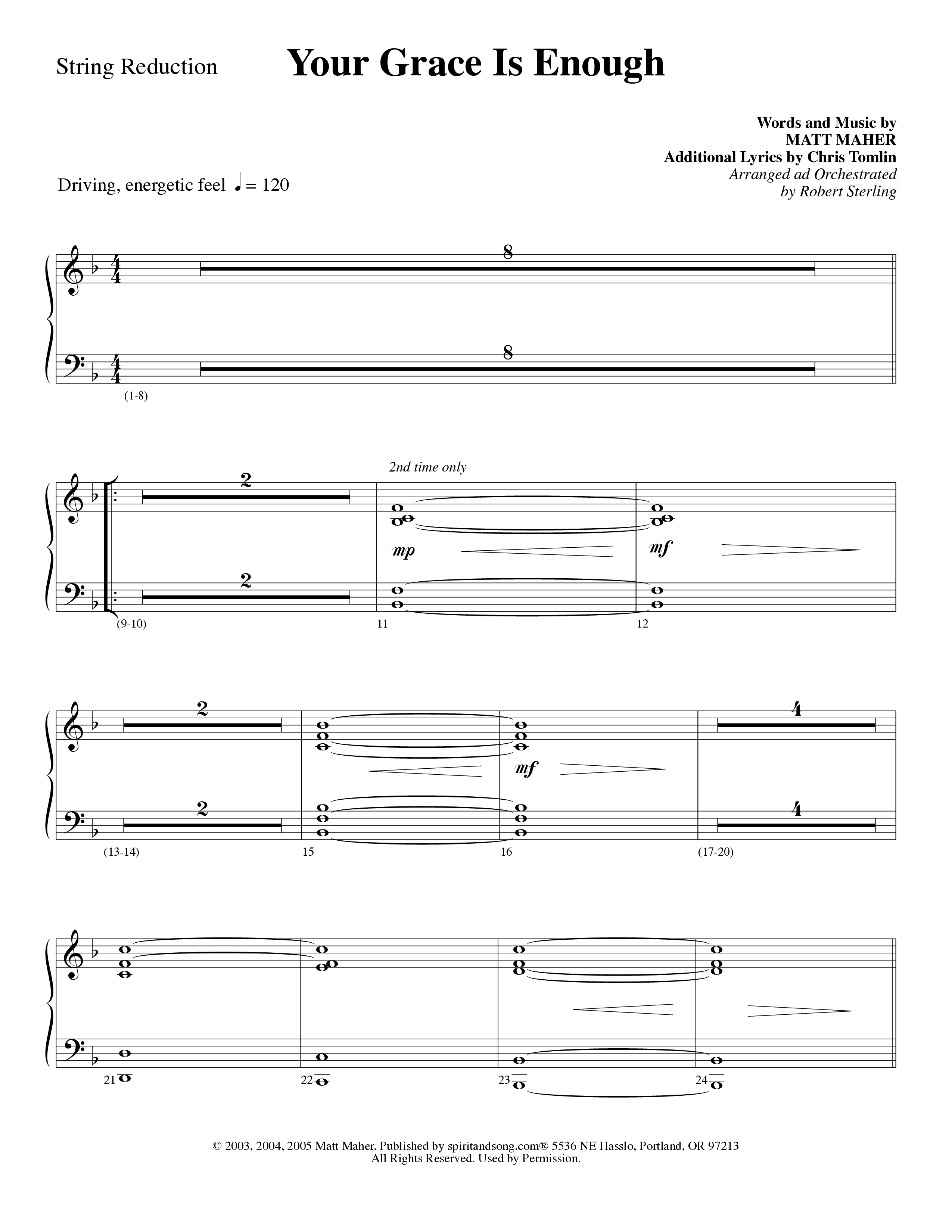 Your Grace Is Enough (Choral Anthem SATB) String Reduction (Word Music Choral / Robert Sterling)