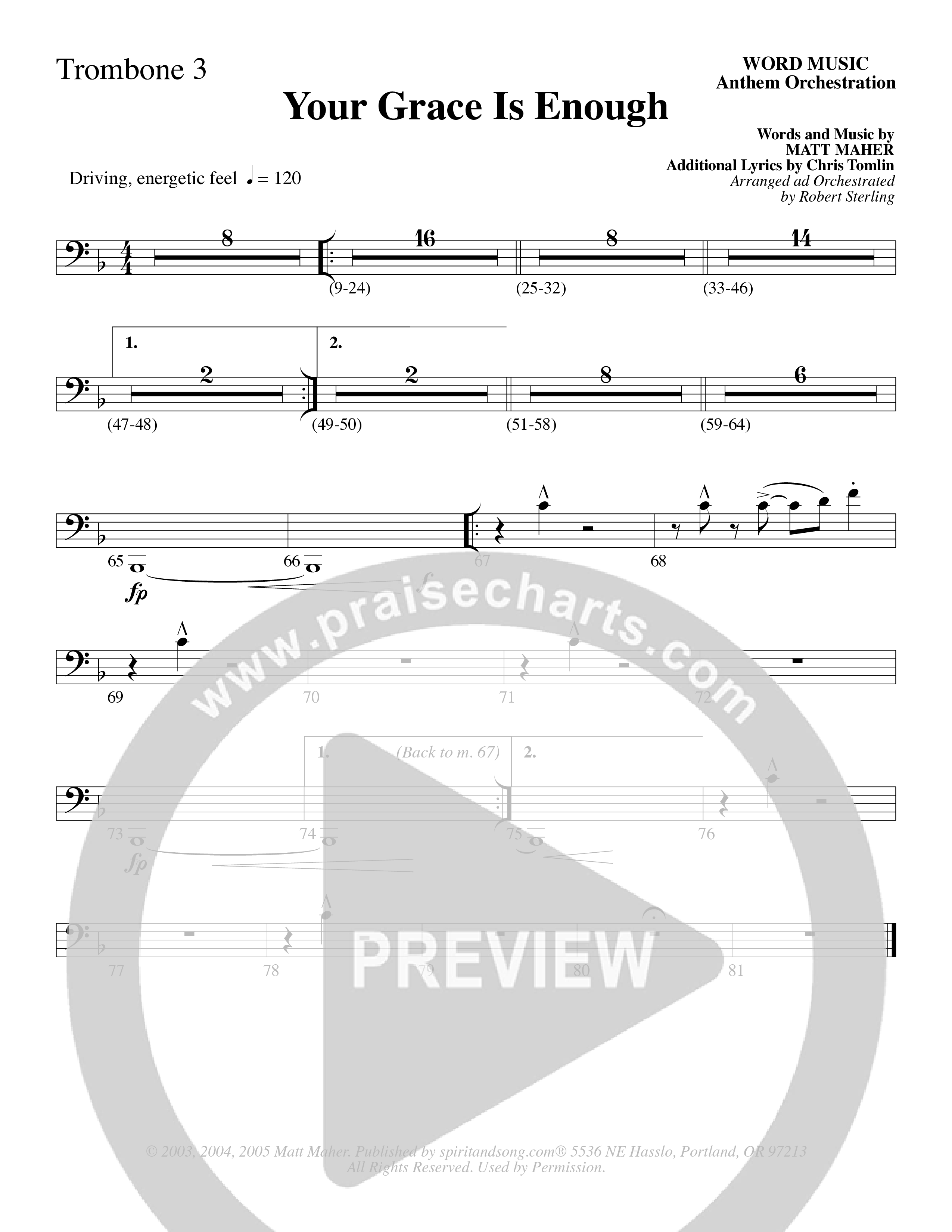 Your Grace Is Enough (Choral Anthem SATB) Trombone 3 (Word Music Choral / Robert Sterling)