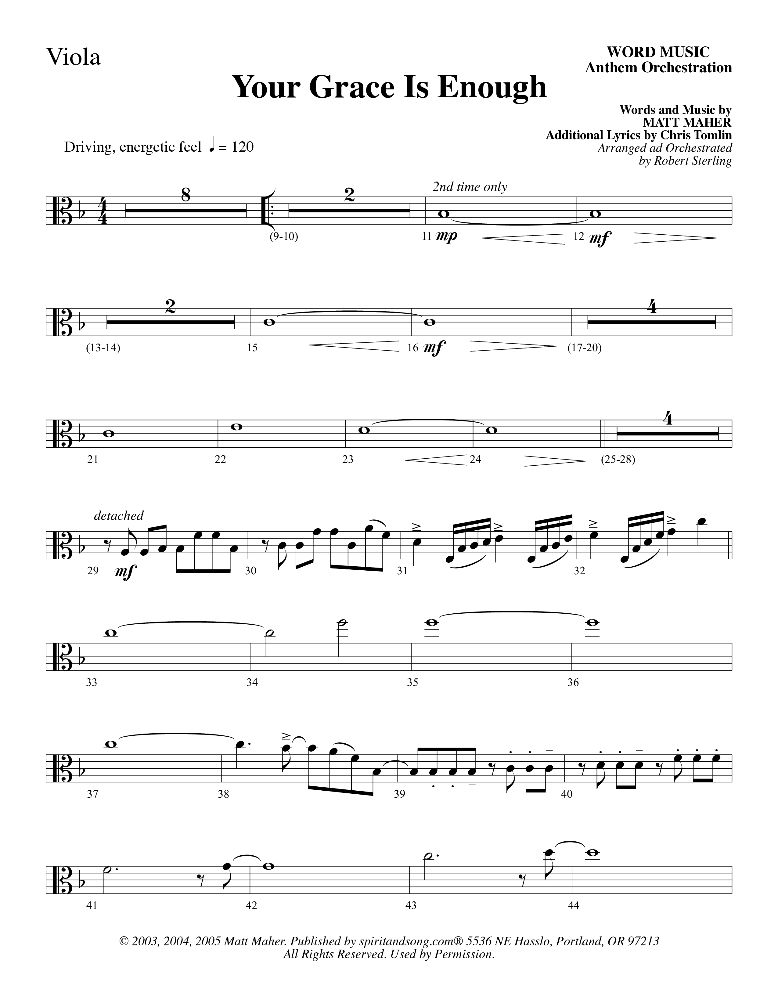Your Grace Is Enough (Choral Anthem SATB) Viola (Word Music Choral / Robert Sterling)