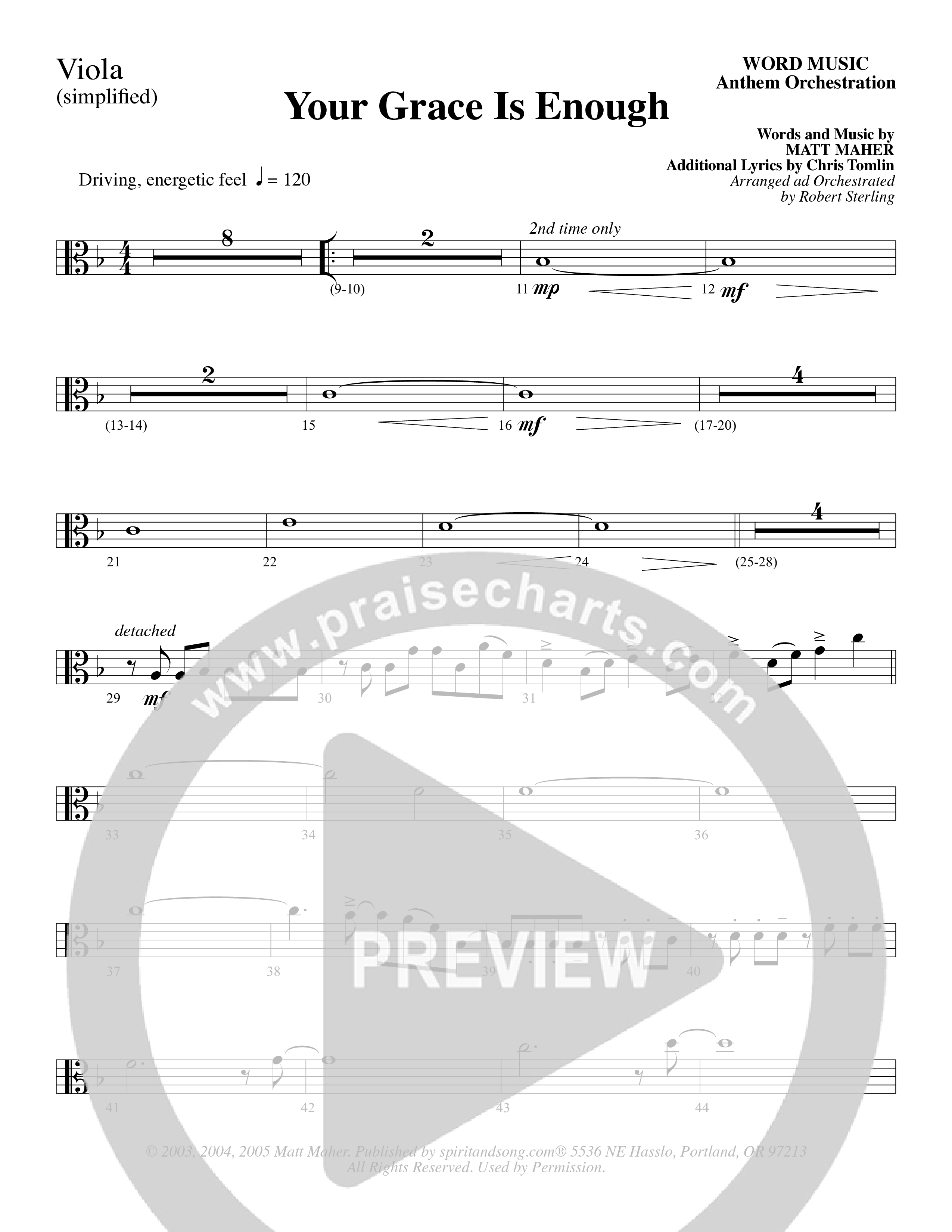 Your Grace Is Enough (Choral Anthem SATB) Viola (Word Music Choral / Robert Sterling)