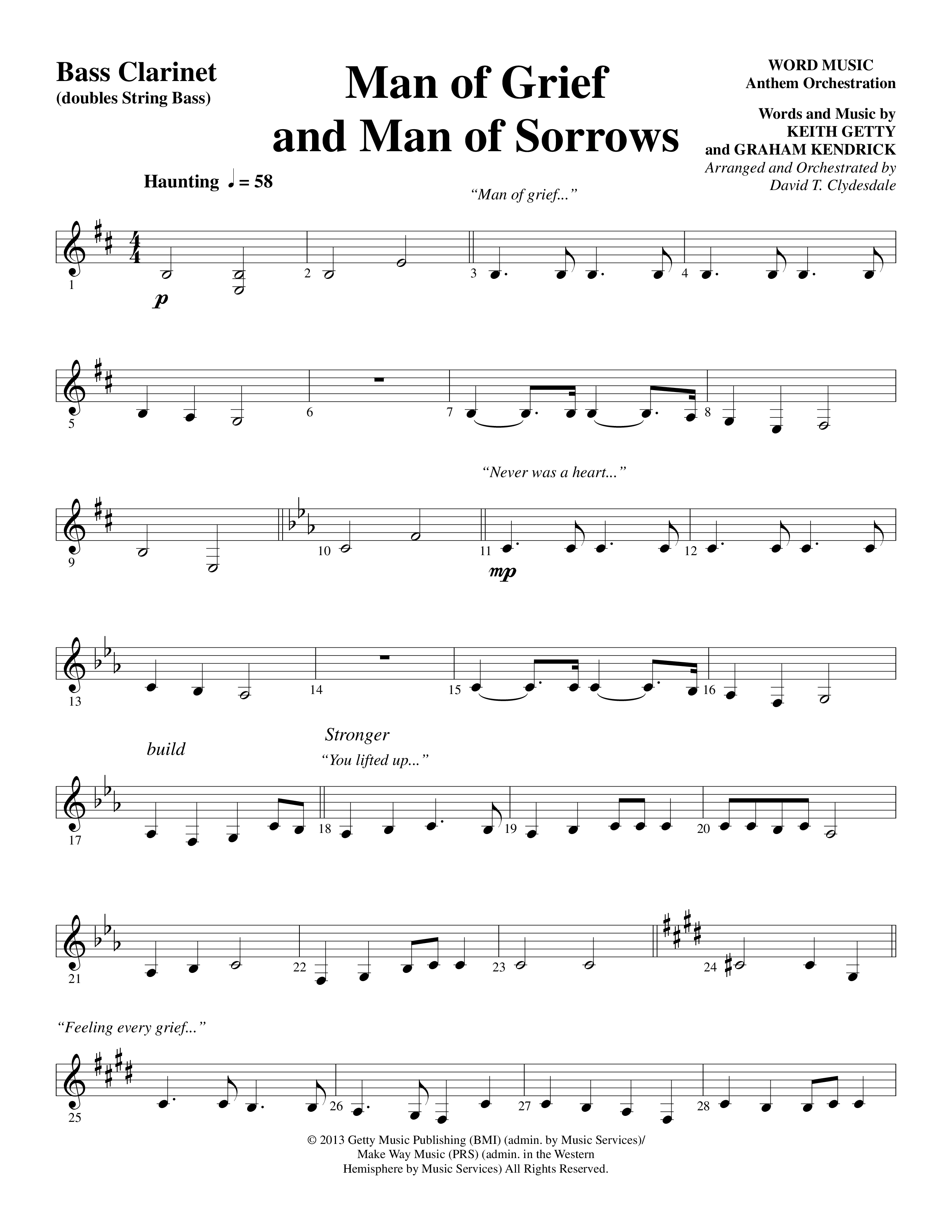 Man Of Grief And Man Of Sorrows (Choral Anthem SATB) Bass Clarinet (Word Music Choral / Arr. David Clydesdale)