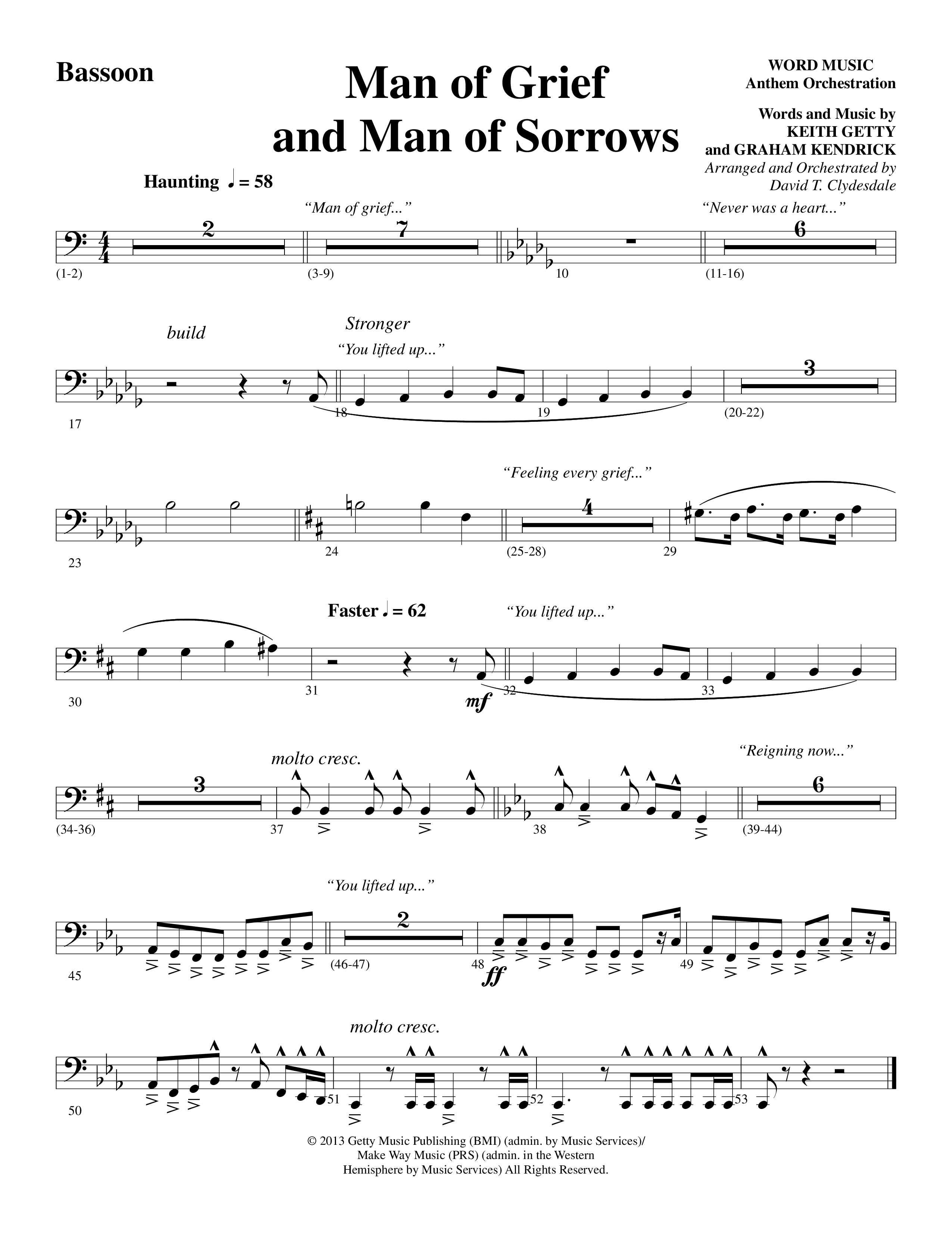 Man Of Grief And Man Of Sorrows (Choral Anthem SATB) Bassoon (Word Music Choral / Arr. David Clydesdale)