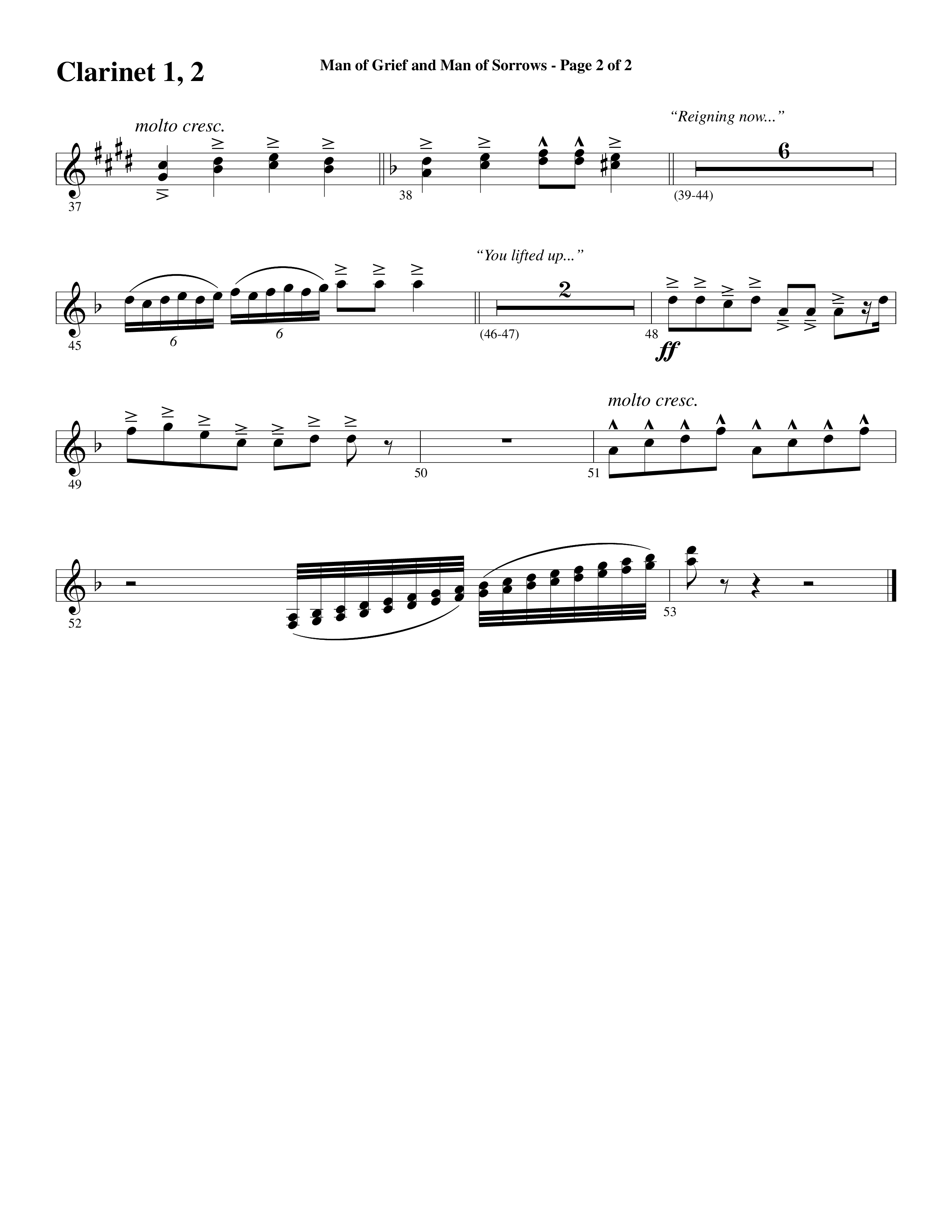 Man Of Grief And Man Of Sorrows (Choral Anthem SATB) Clarinet 1/2 (Word Music Choral / Arr. David Clydesdale)