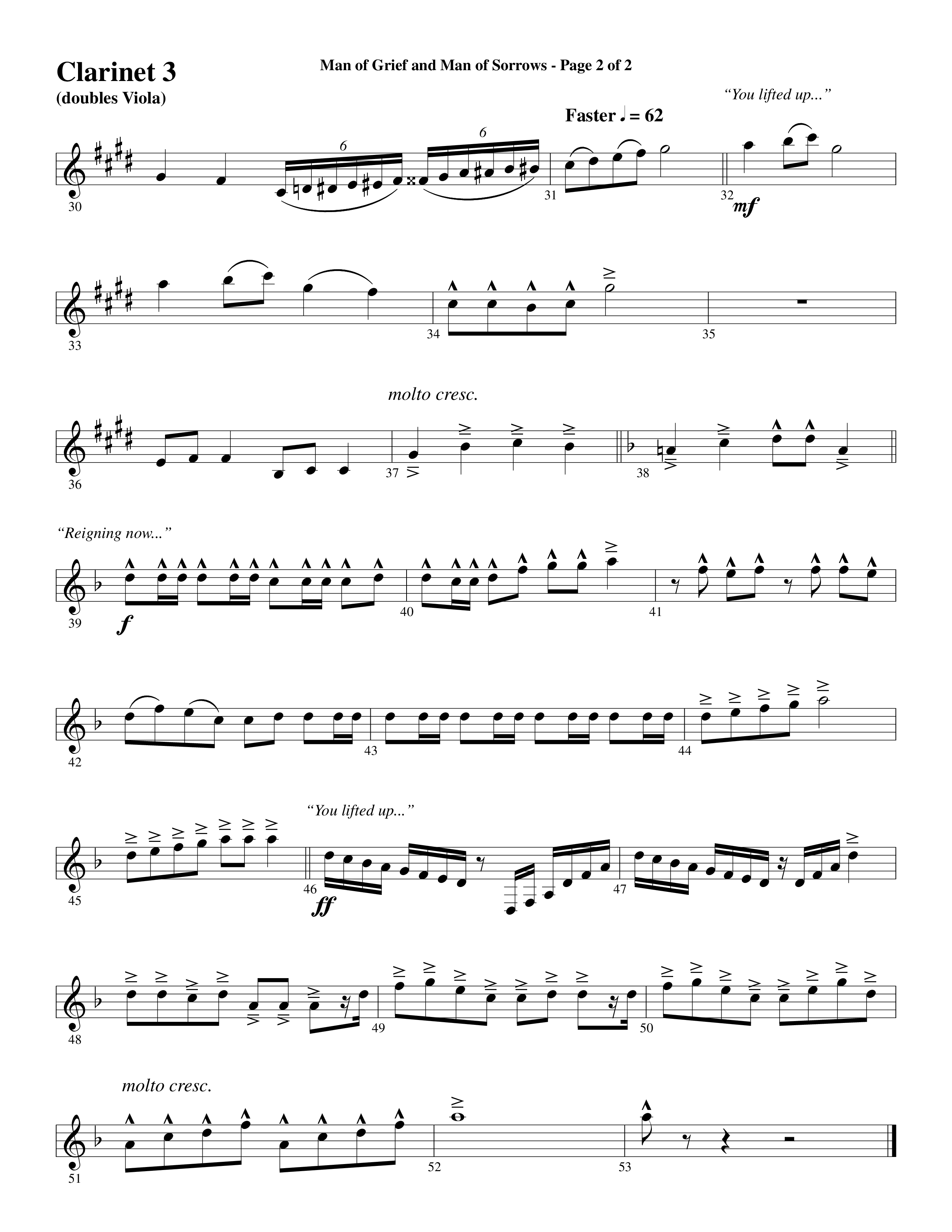 Man Of Grief And Man Of Sorrows (Choral Anthem SATB) Clarinet 3 (Word Music Choral / Arr. David Clydesdale)