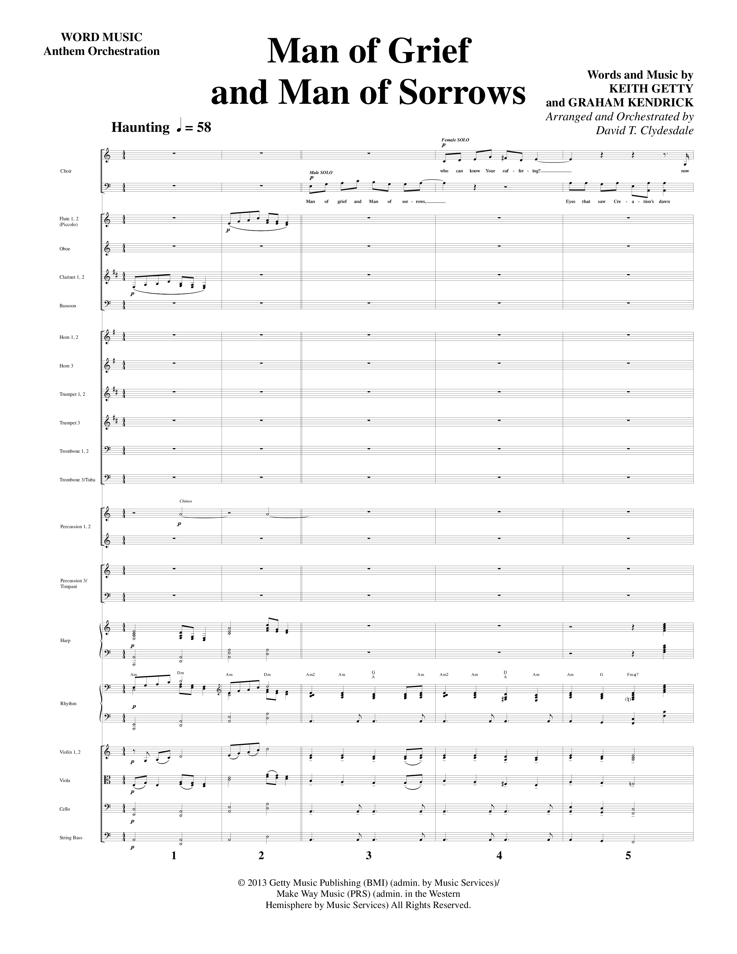 Man Of Grief And Man Of Sorrows (Choral Anthem SATB) Orchestration (Word Music Choral / Arr. David Clydesdale)