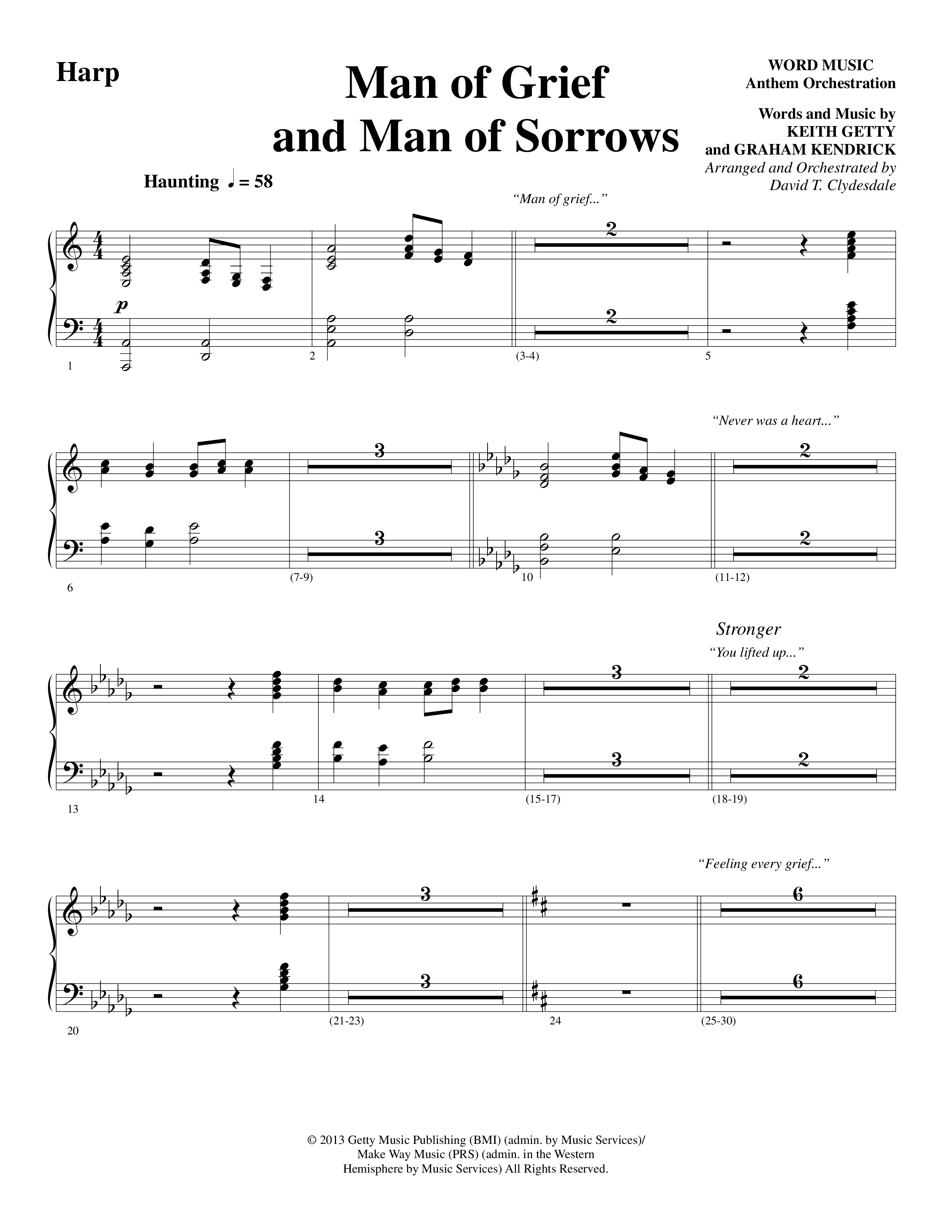 Man Of Grief And Man Of Sorrows (Choral Anthem SATB) Harp (Word Music Choral / Arr. David Clydesdale)