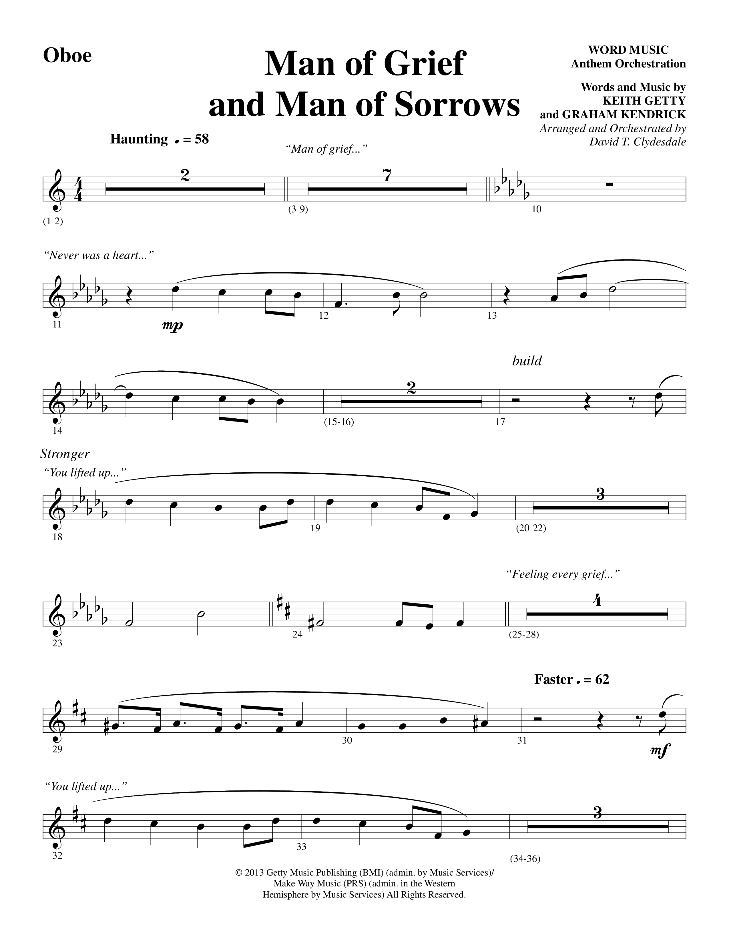 Man Of Grief And Man Of Sorrows (Choral Anthem SATB) Oboe (Word Music Choral / Arr. David Clydesdale)
