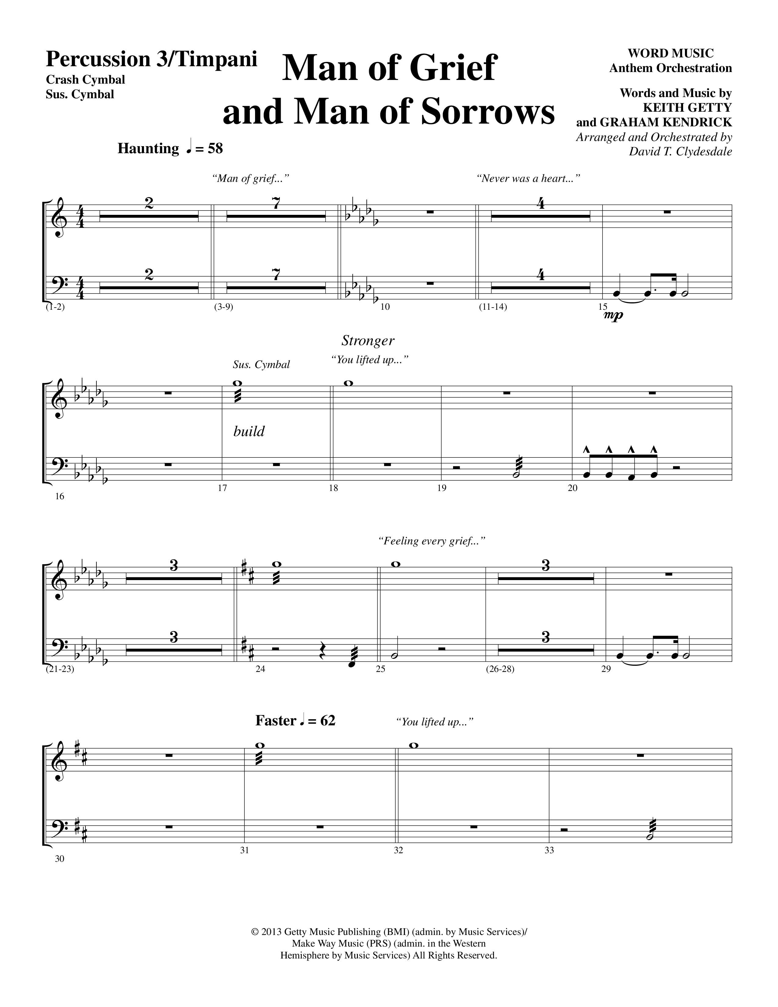Man Of Grief And Man Of Sorrows (Choral Anthem SATB) Percussion (Word Music Choral / Arr. David Clydesdale)