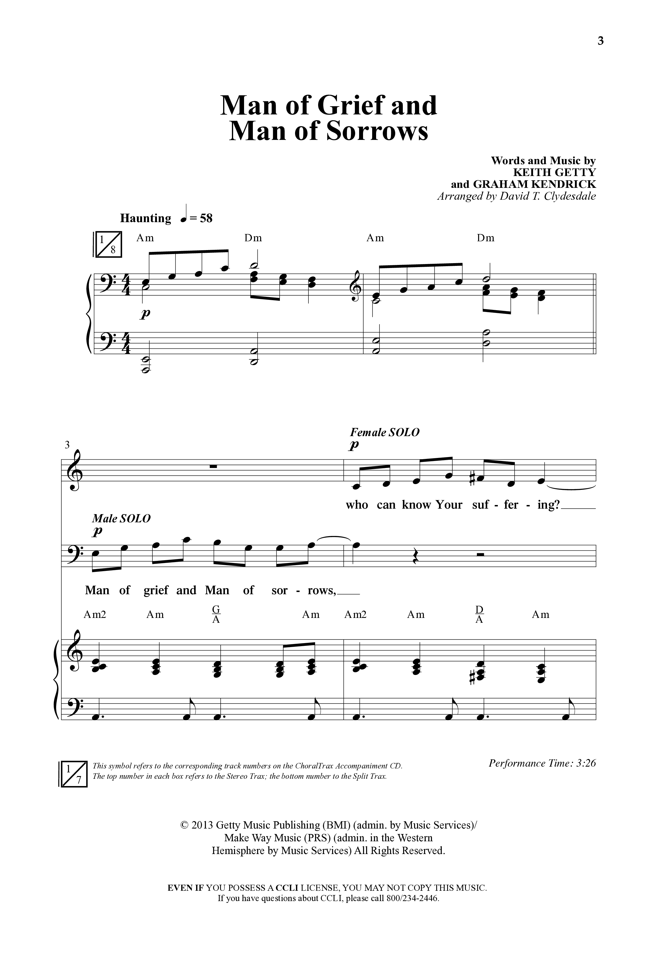 Man Of Grief And Man Of Sorrows (Choral Anthem SATB) Anthem (SATB/Piano) (Word Music Choral / Arr. David Clydesdale)
