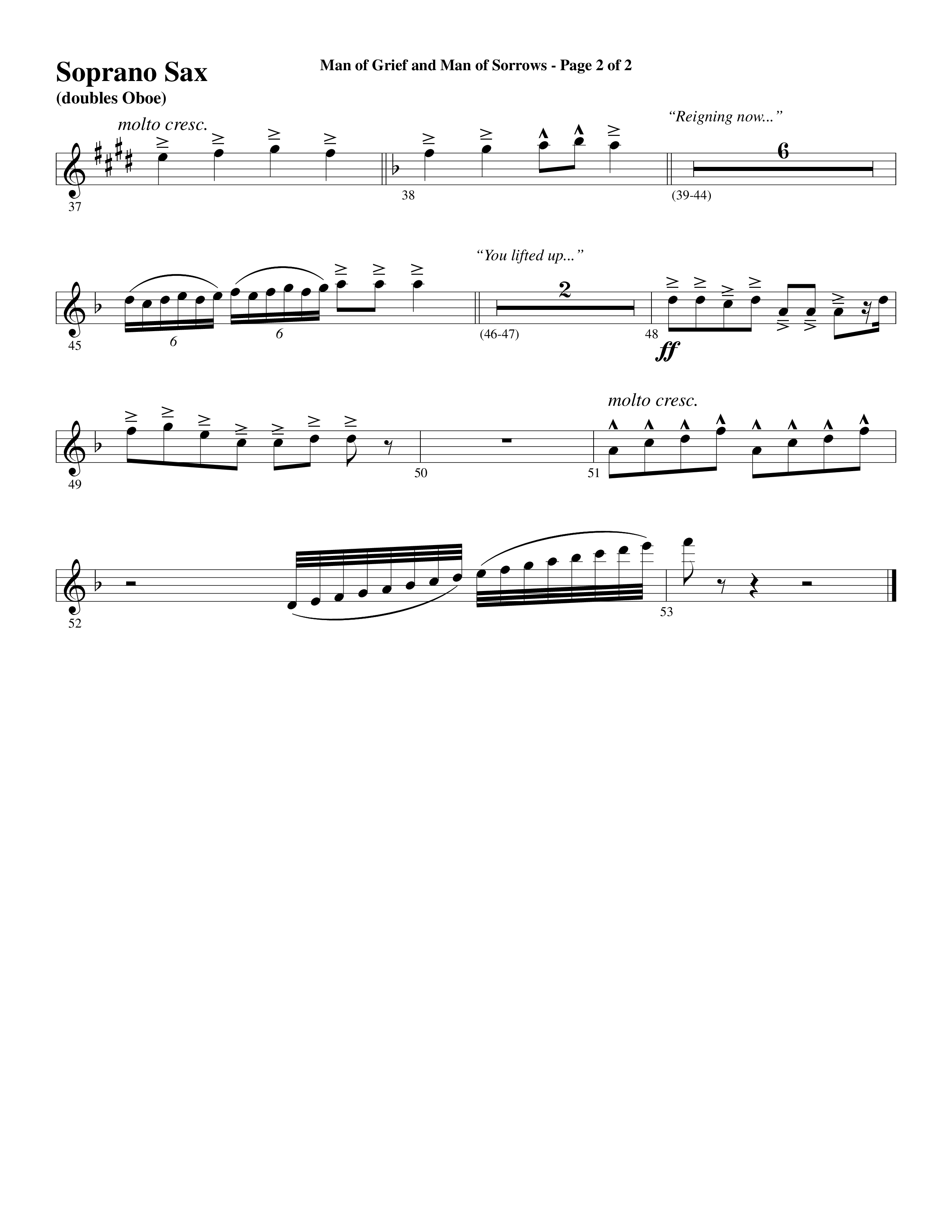 Man Of Grief And Man Of Sorrows (Choral Anthem SATB) Soprano Sax (Word Music Choral / Arr. David Clydesdale)