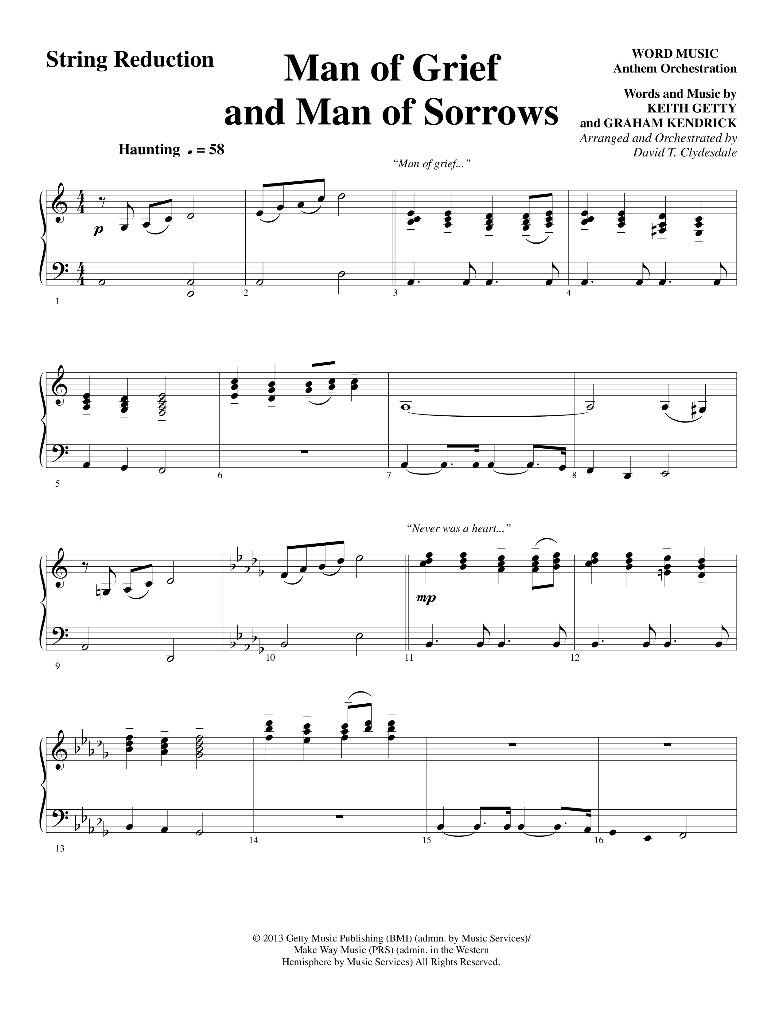 Man Of Grief And Man Of Sorrows (Choral Anthem SATB) String Reduction (Word Music Choral / Arr. David Clydesdale)