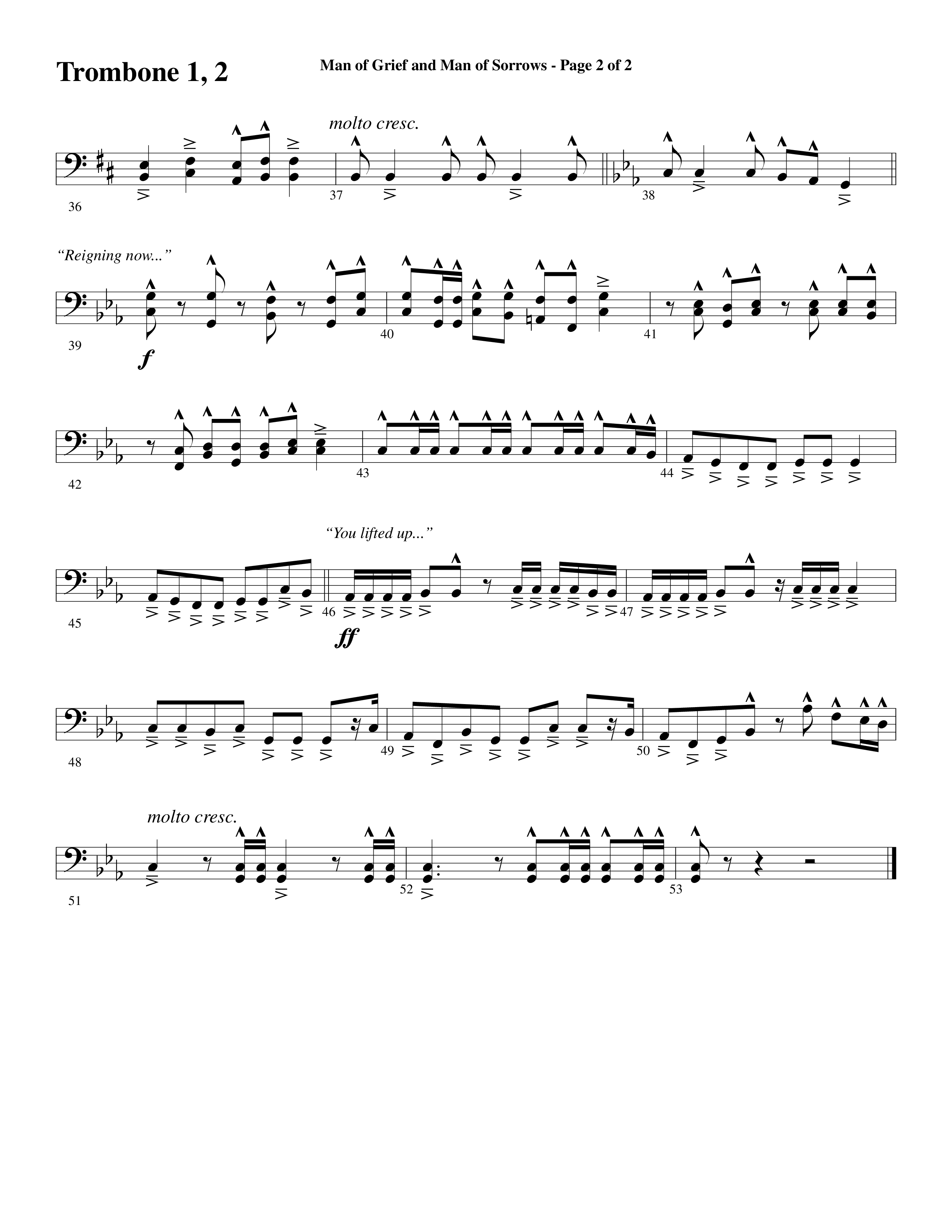 Man Of Grief And Man Of Sorrows (Choral Anthem SATB) Trombone 1/2 (Word Music Choral / Arr. David Clydesdale)