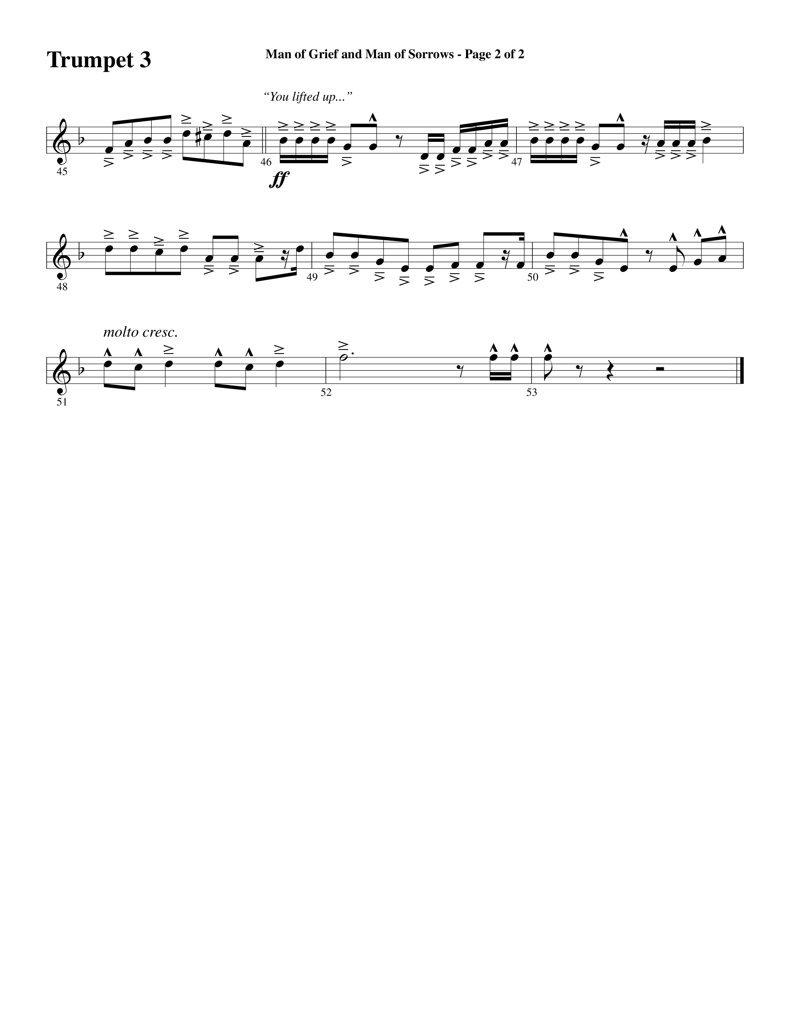 Man Of Grief And Man Of Sorrows (Choral Anthem SATB) Trumpet 3 (Word Music Choral / Arr. David Clydesdale)