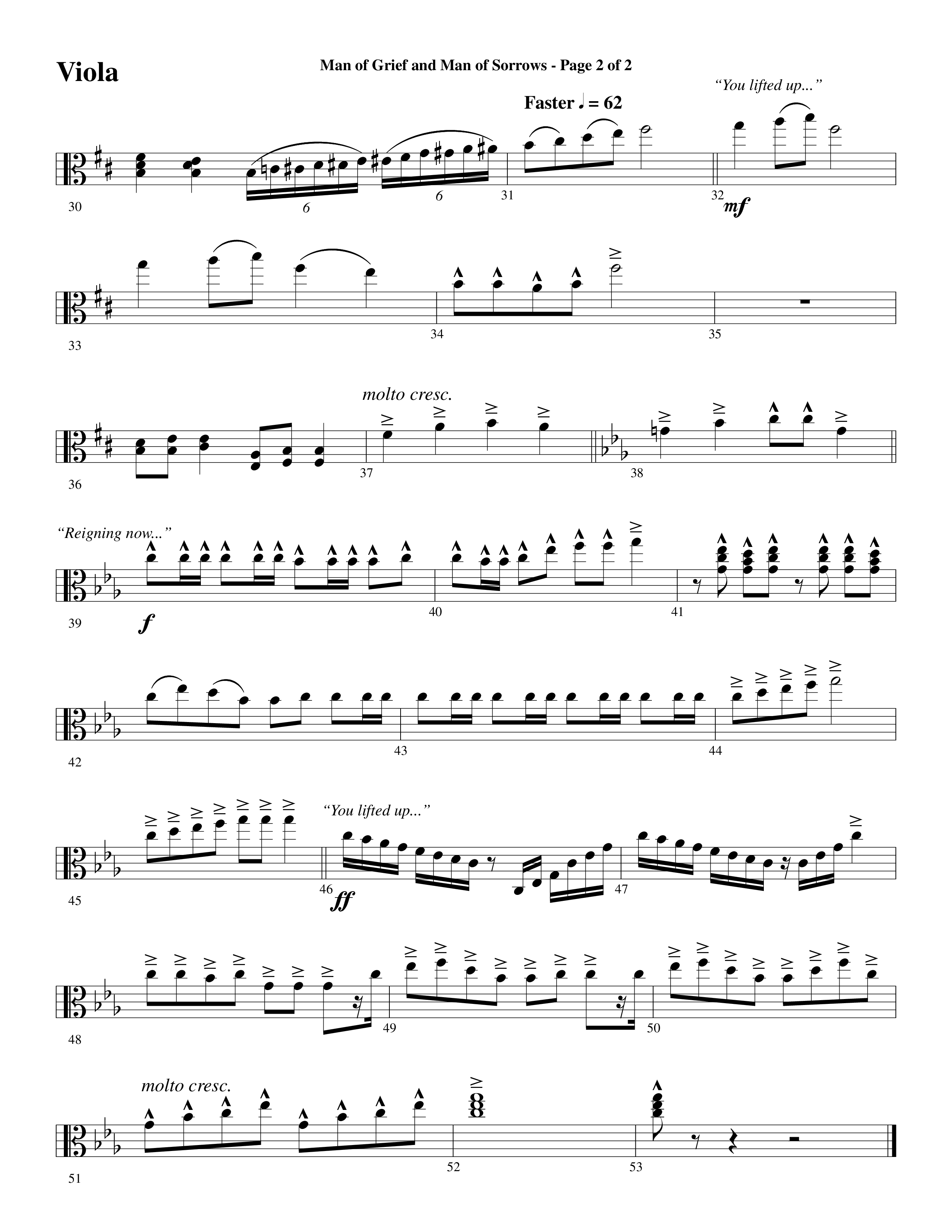 Man Of Grief And Man Of Sorrows (Choral Anthem SATB) Viola (Word Music Choral / Arr. David Clydesdale)