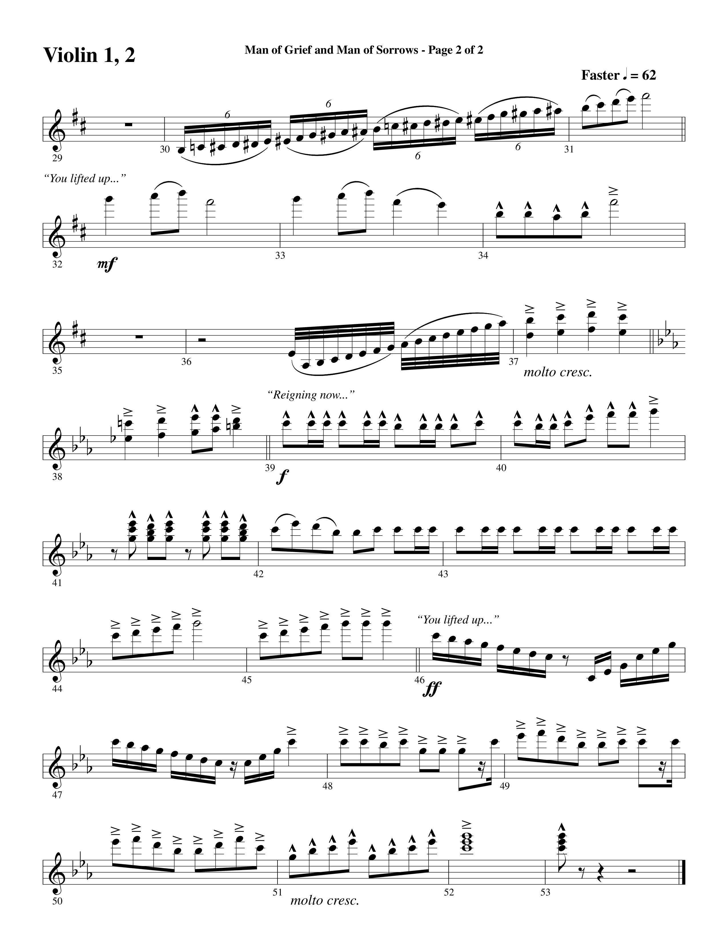 Man Of Grief And Man Of Sorrows (Choral Anthem SATB) Violin 1/2 (Word Music Choral / Arr. David Clydesdale)