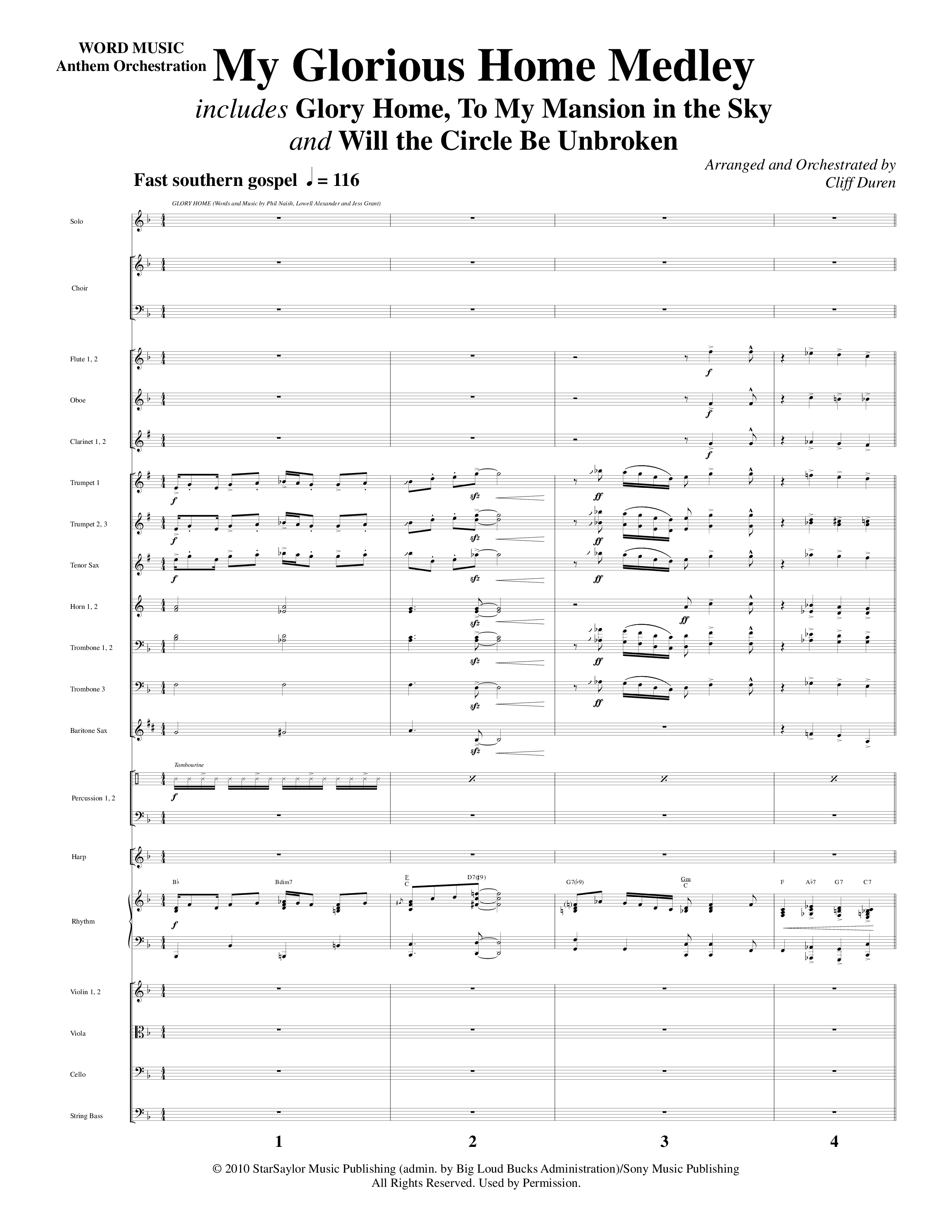 My Glorious Home Medley (with Glory Home, To My Mansion In The Sky, Will The Circle Be Unbroken) (Choral Anthem SATB) Orchestration (Word Music Choral / Arr. Cliff Duren)
