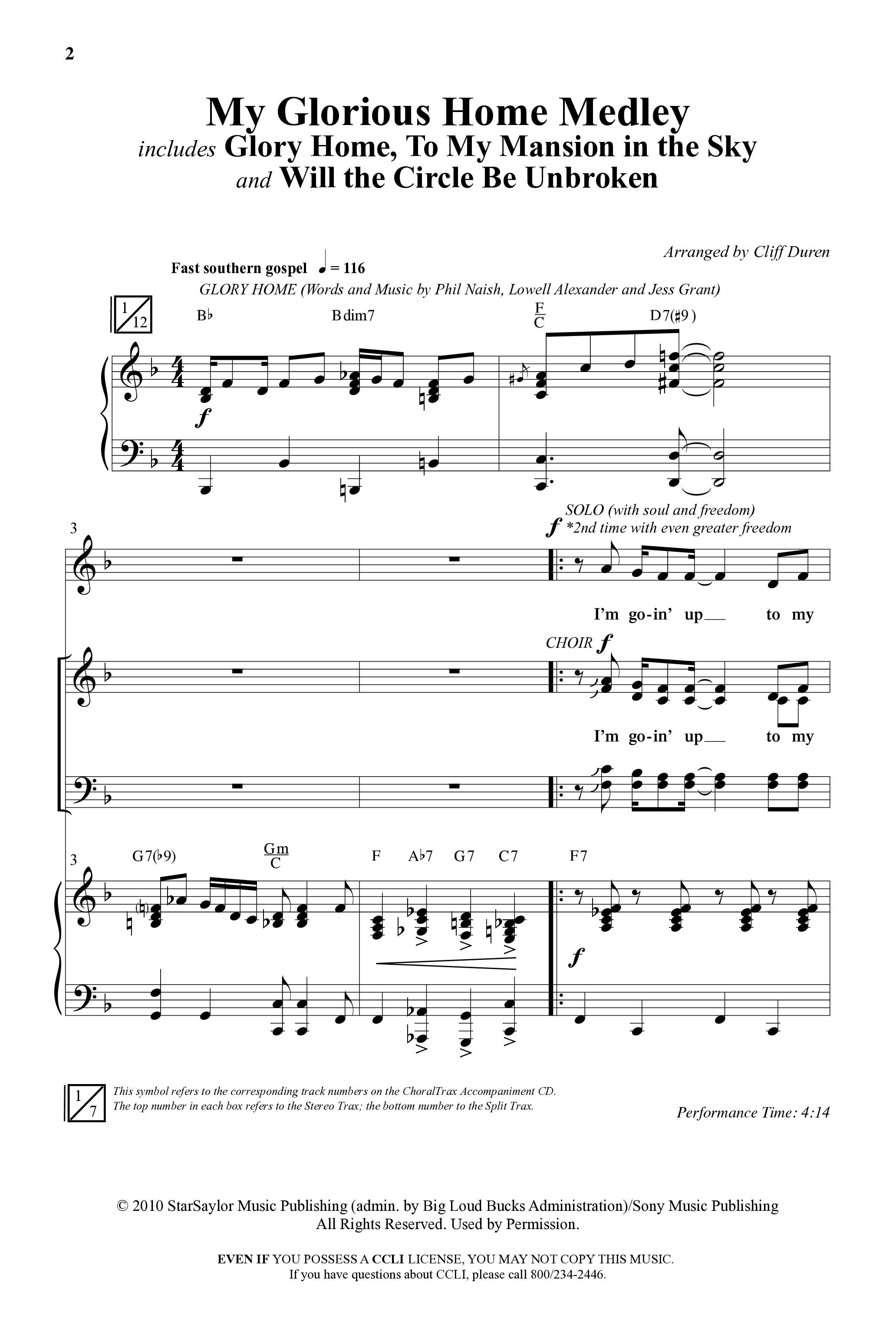 My Glorious Home Medley (with Glory Home, To My Mansion In The Sky, Will The Circle Be Unbroken) (Choral Anthem SATB) Anthem (SATB/Piano) (Word Music Choral / Arr. Cliff Duren)