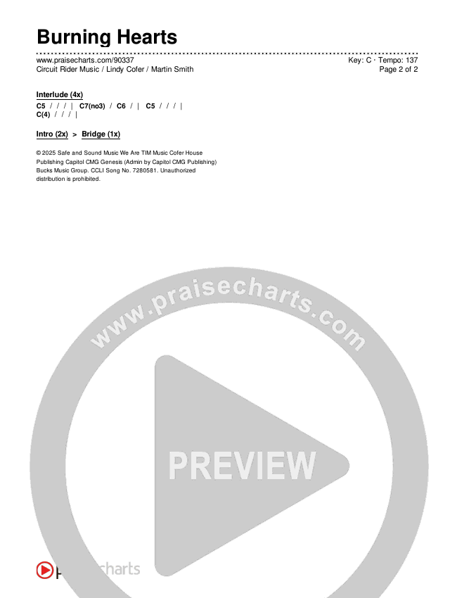 Burning Hearts Chords & Lyrics (Circuit Rider Music / Lindy Cofer / Martin Smith)