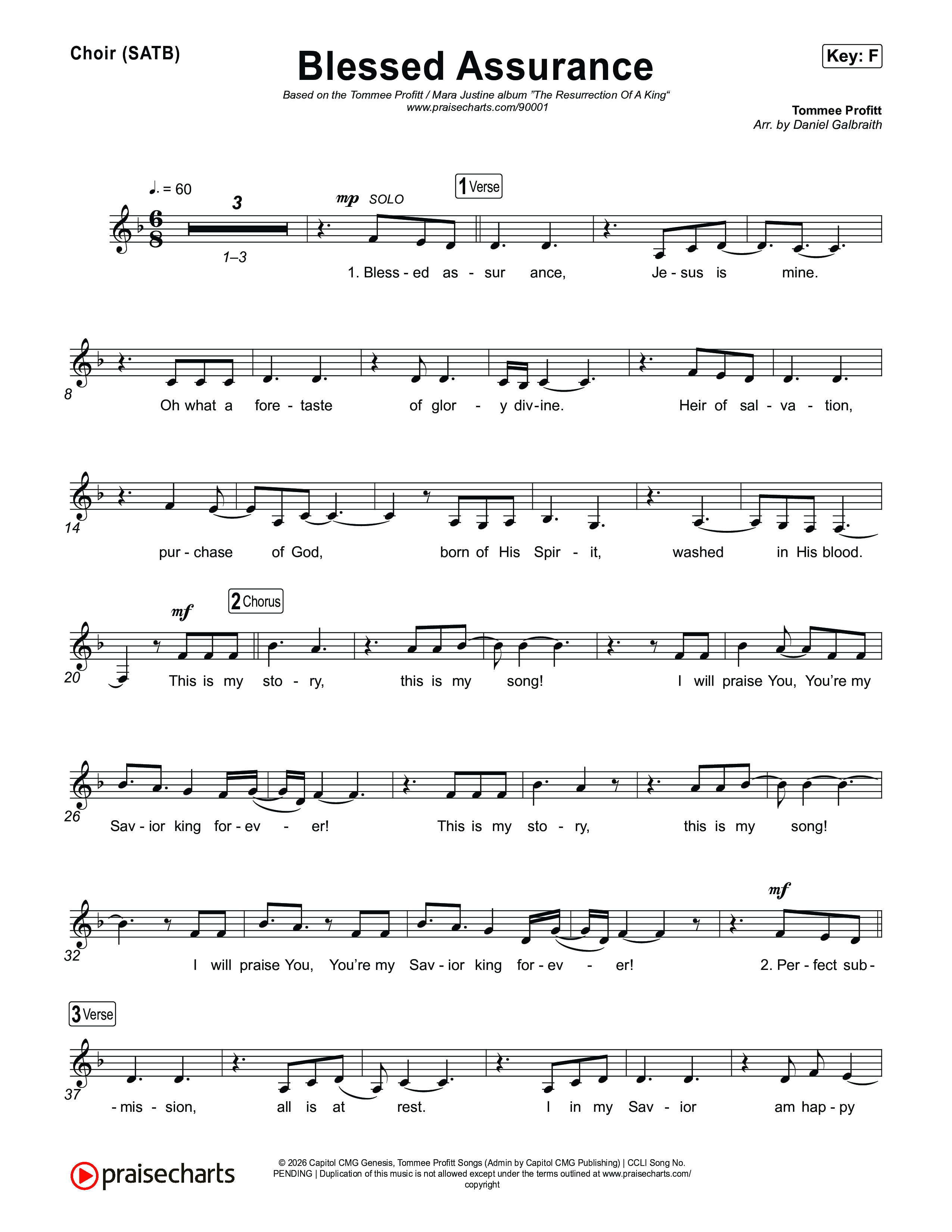 Blessed Assurance (I Will Praise You) Choir Sheet (SATB) (Tommee Profitt)