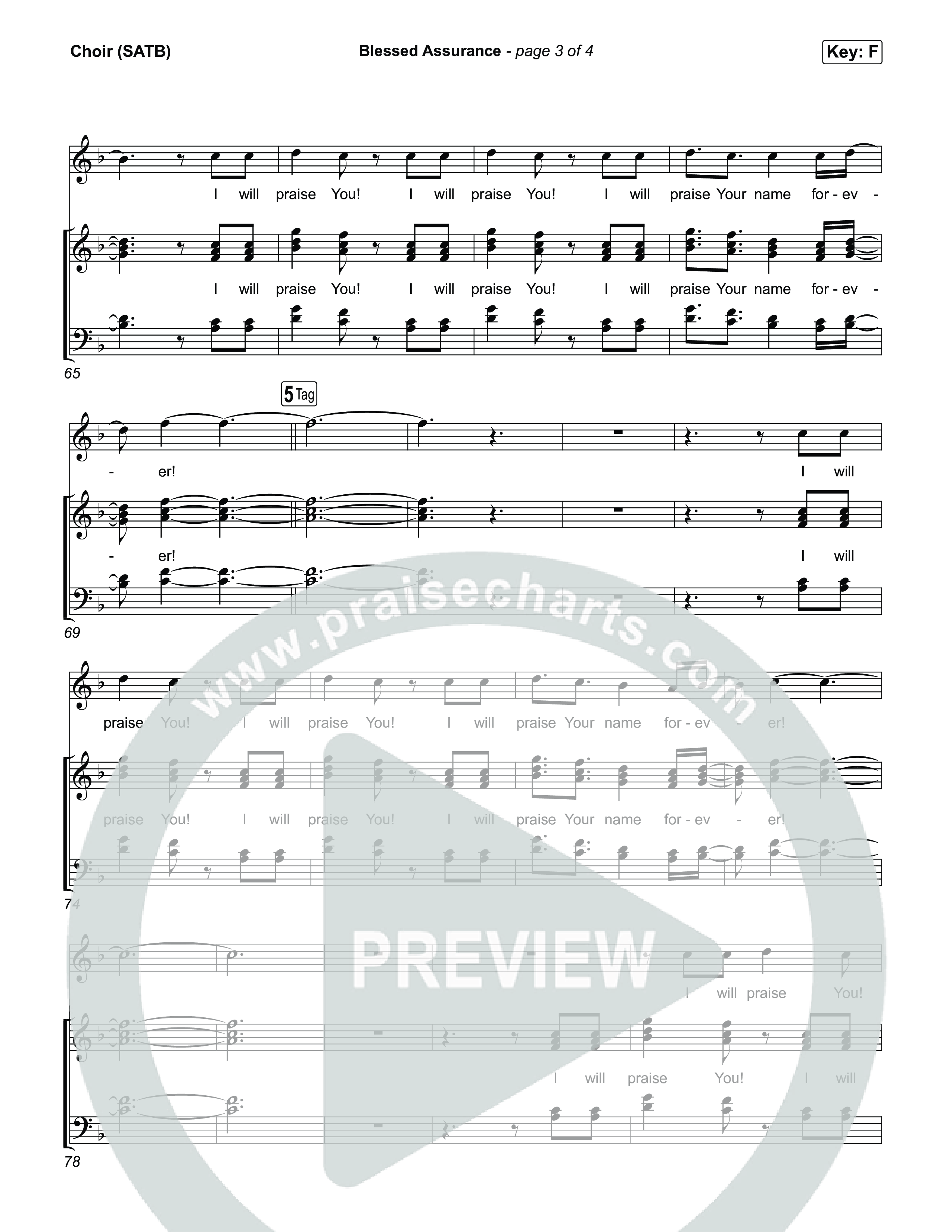 Blessed Assurance (I Will Praise You) Choir Sheet (SATB) (Tommee Profitt)