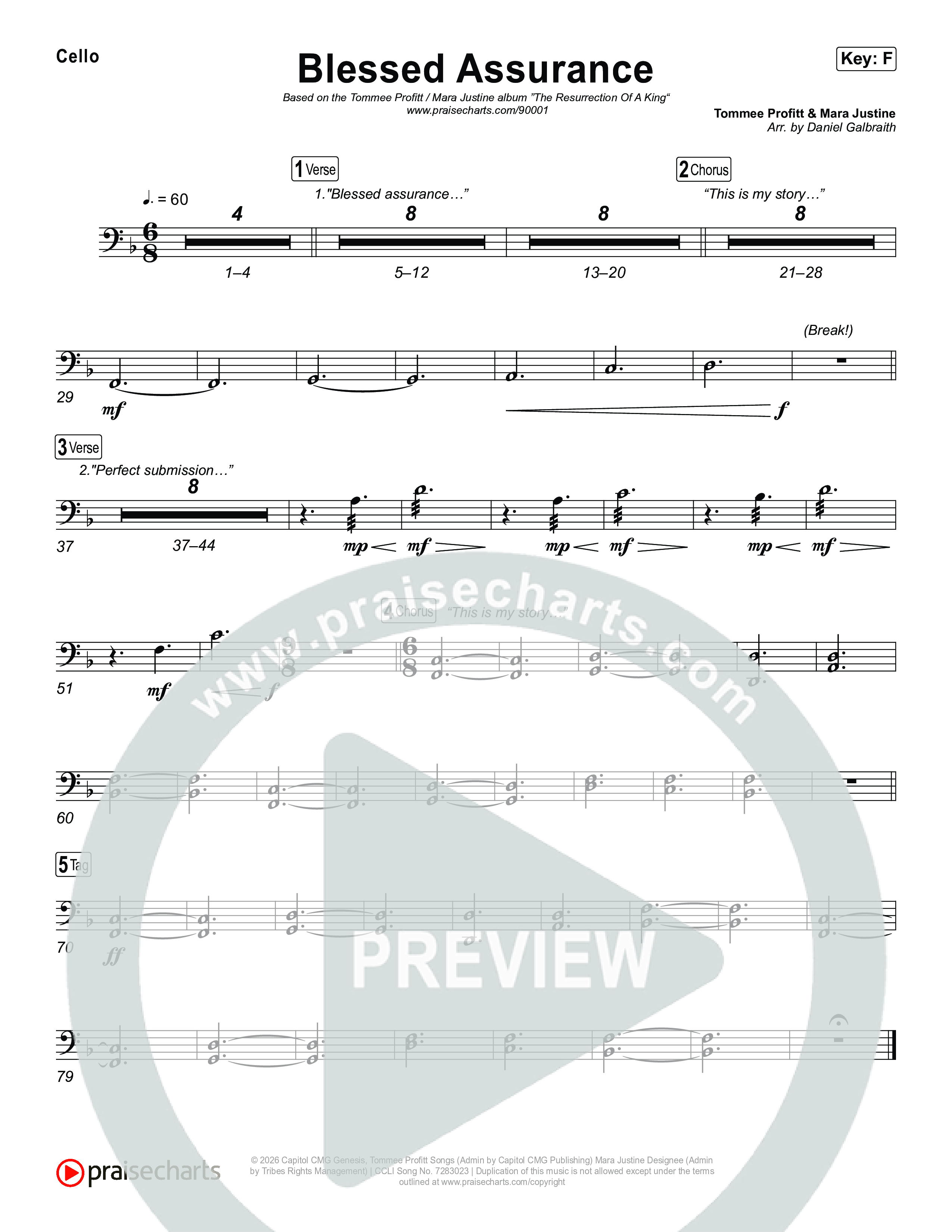 Blessed Assurance (I Will Praise You) Cello (Tommee Profitt / Mara Justine)