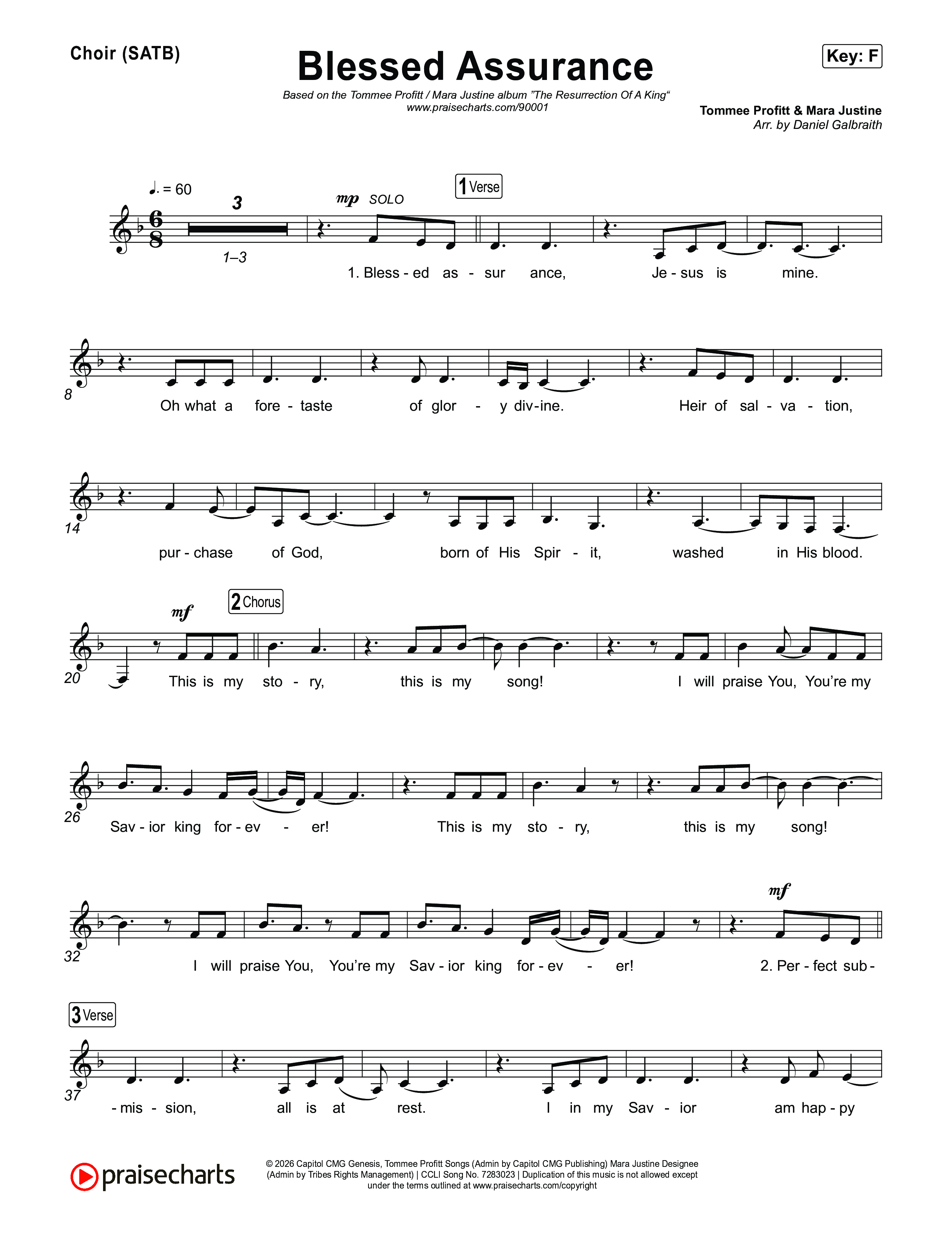 Blessed Assurance (I Will Praise You) Choir Sheet (SATB) (Tommee Profitt / Mara Justine)