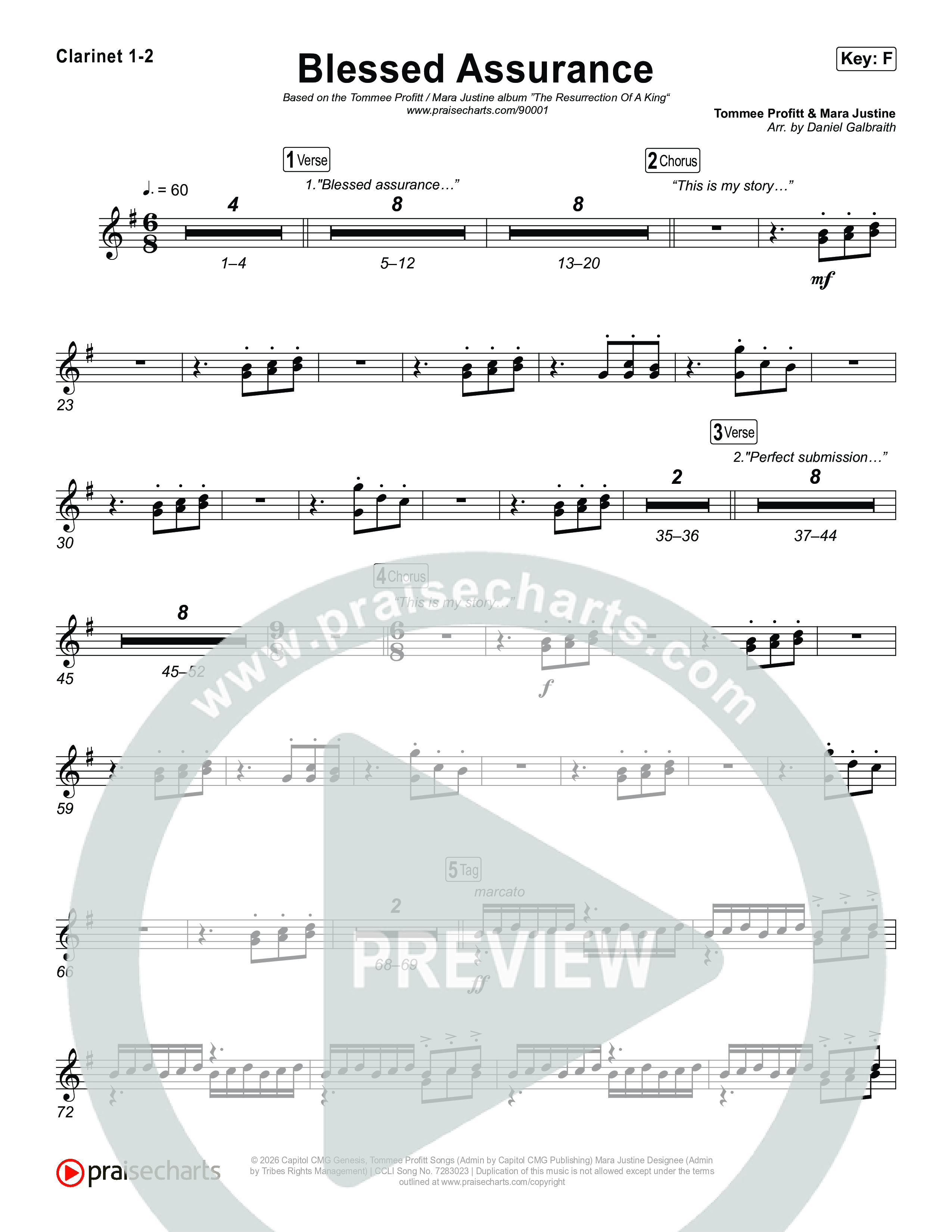 Blessed Assurance (I Will Praise You) Clarinet 1,2 (Tommee Profitt / Mara Justine)