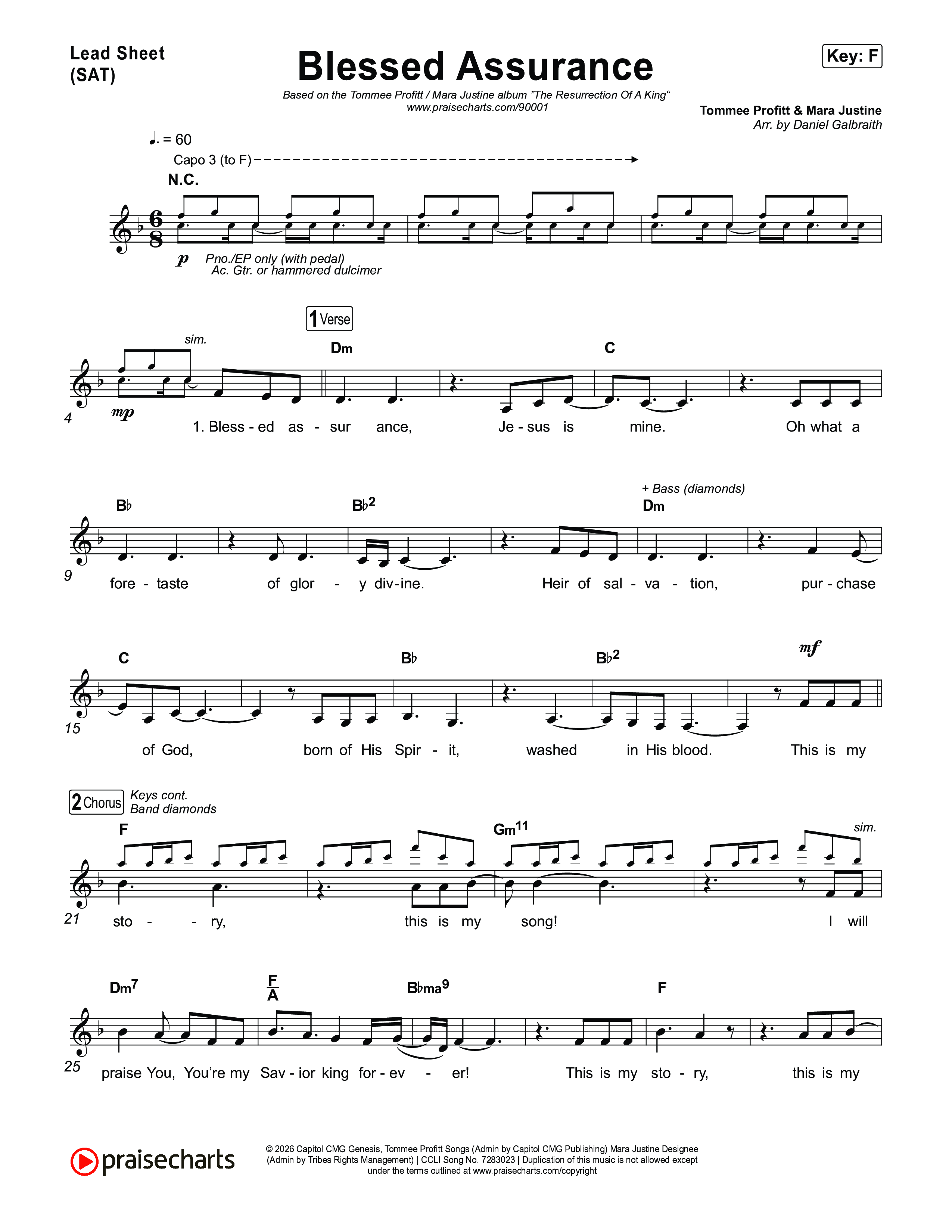 Blessed Assurance (I Will Praise You) Lead Sheet (SAT) (Tommee Profitt / Mara Justine)