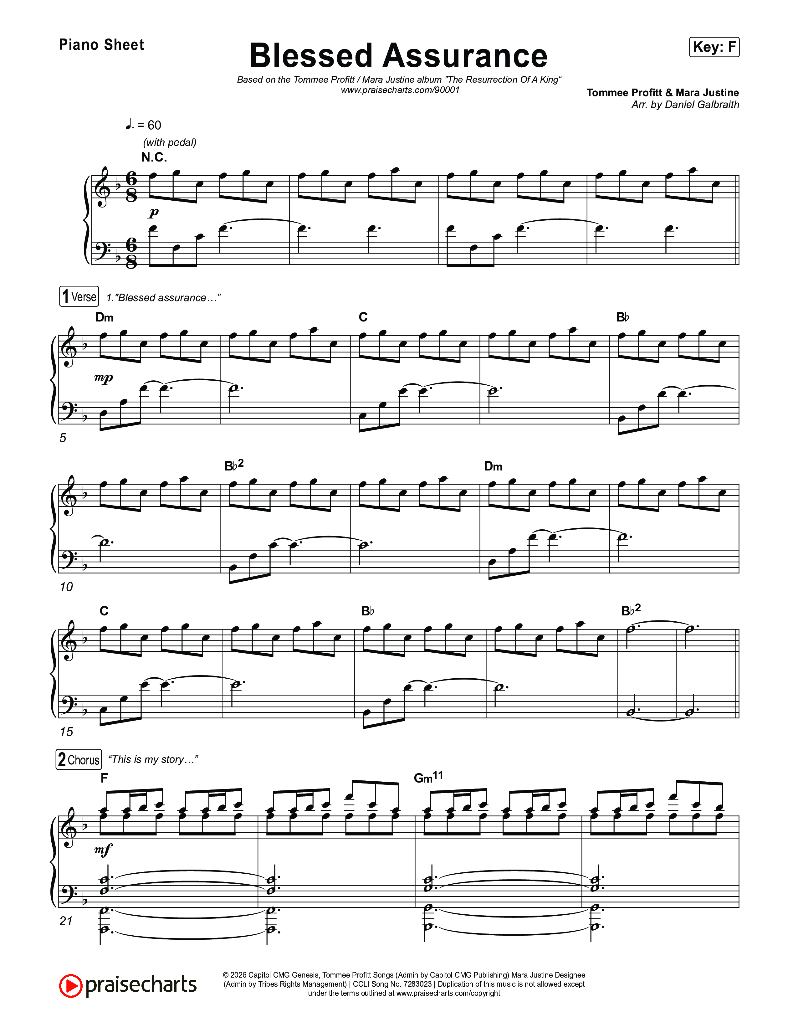 Blessed Assurance (I Will Praise You) Piano Sheet (Tommee Profitt / Mara Justine)