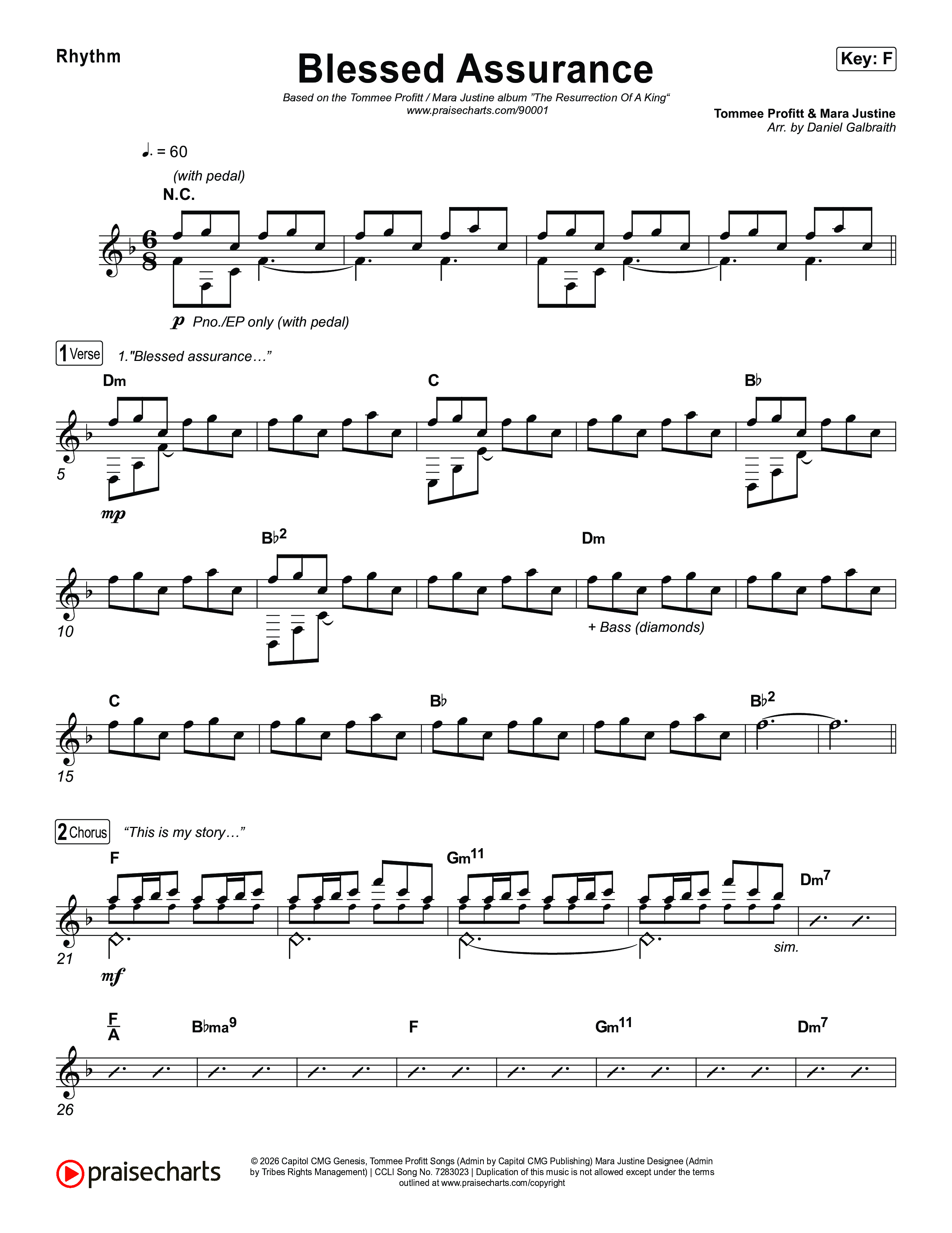 Blessed Assurance (I Will Praise You) Rhythm Chart (Tommee Profitt / Mara Justine)