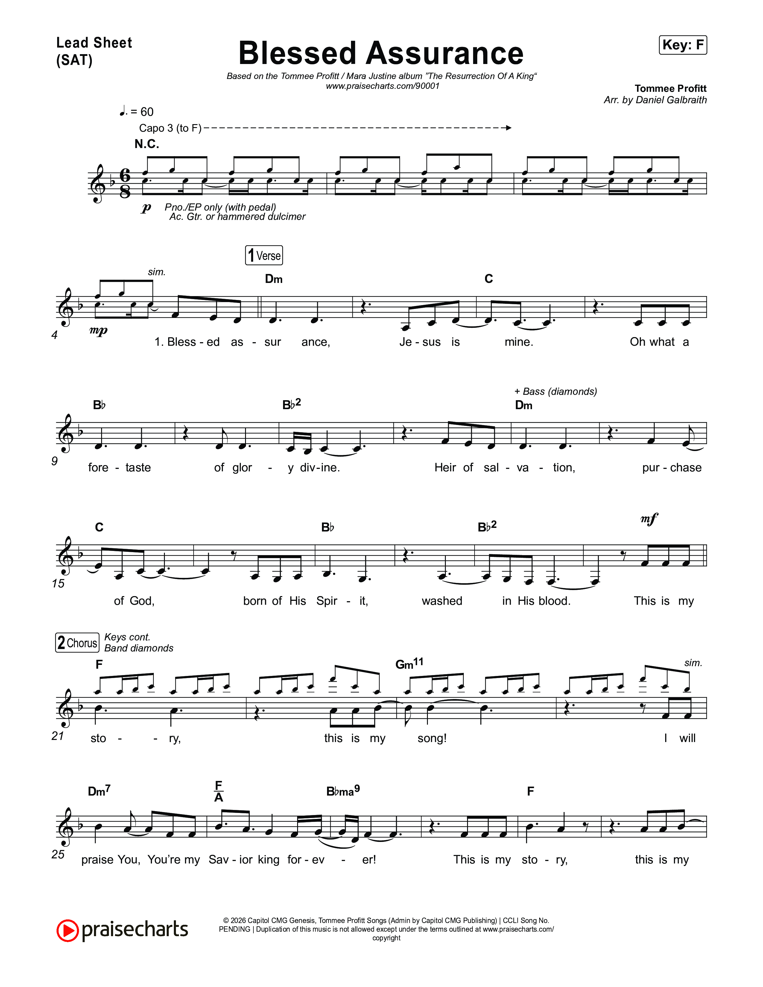 Blessed Assurance (I Will Praise You) Lead Sheet (SAT) (Tommee Profitt)