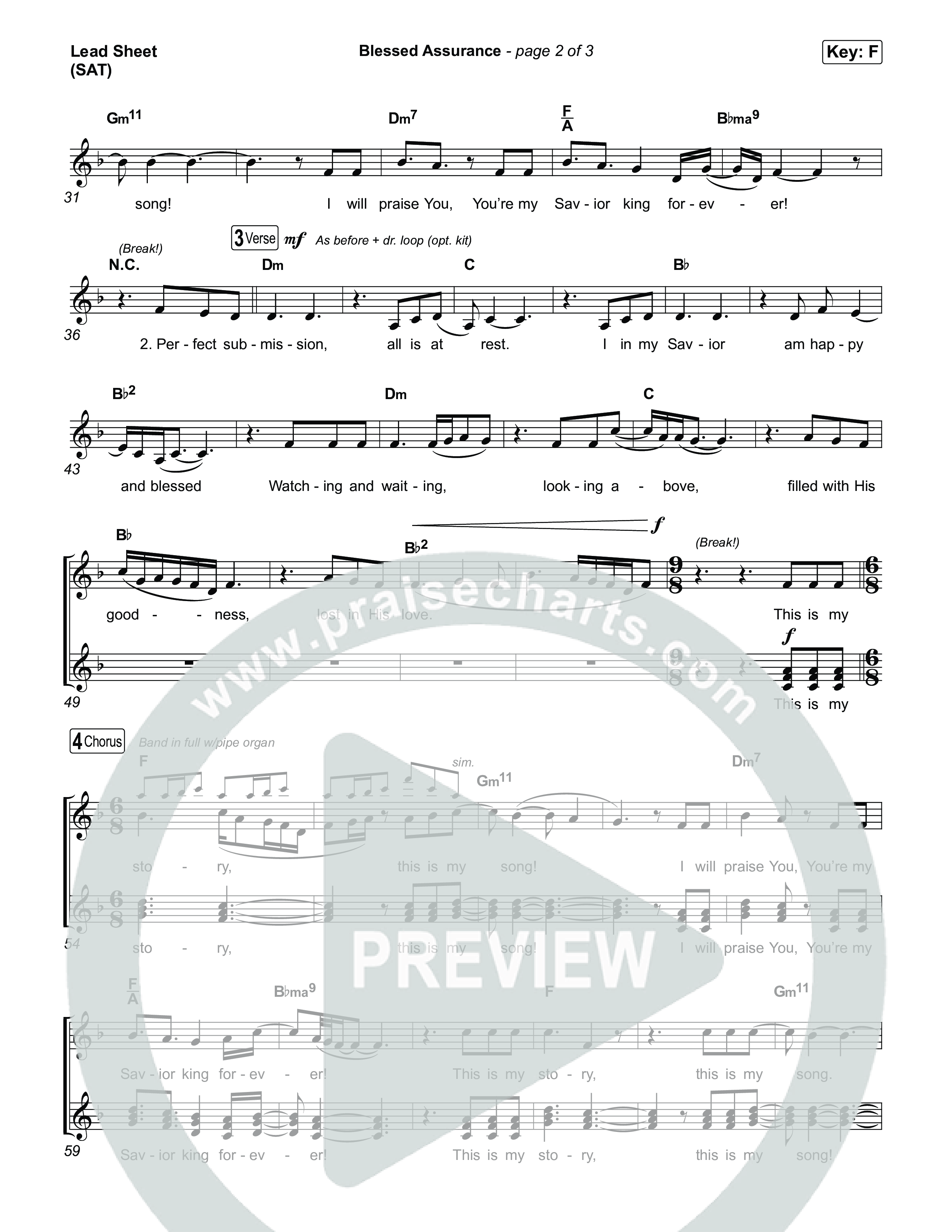 Blessed Assurance (I Will Praise You) Lead Sheet (SAT) (Tommee Profitt)