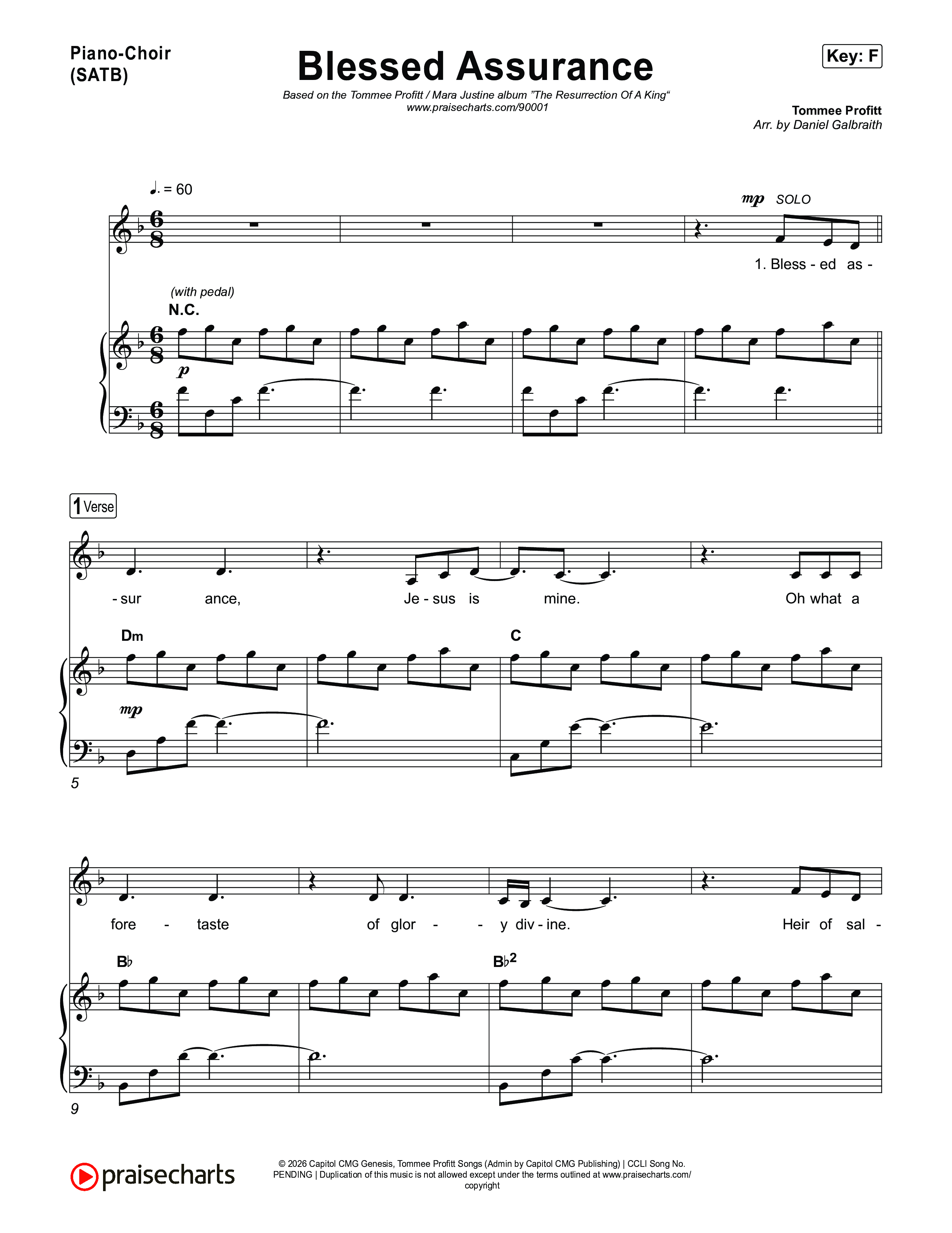 Blessed Assurance (I Will Praise You) Piano/Vocal (SATB) (Tommee Profitt)