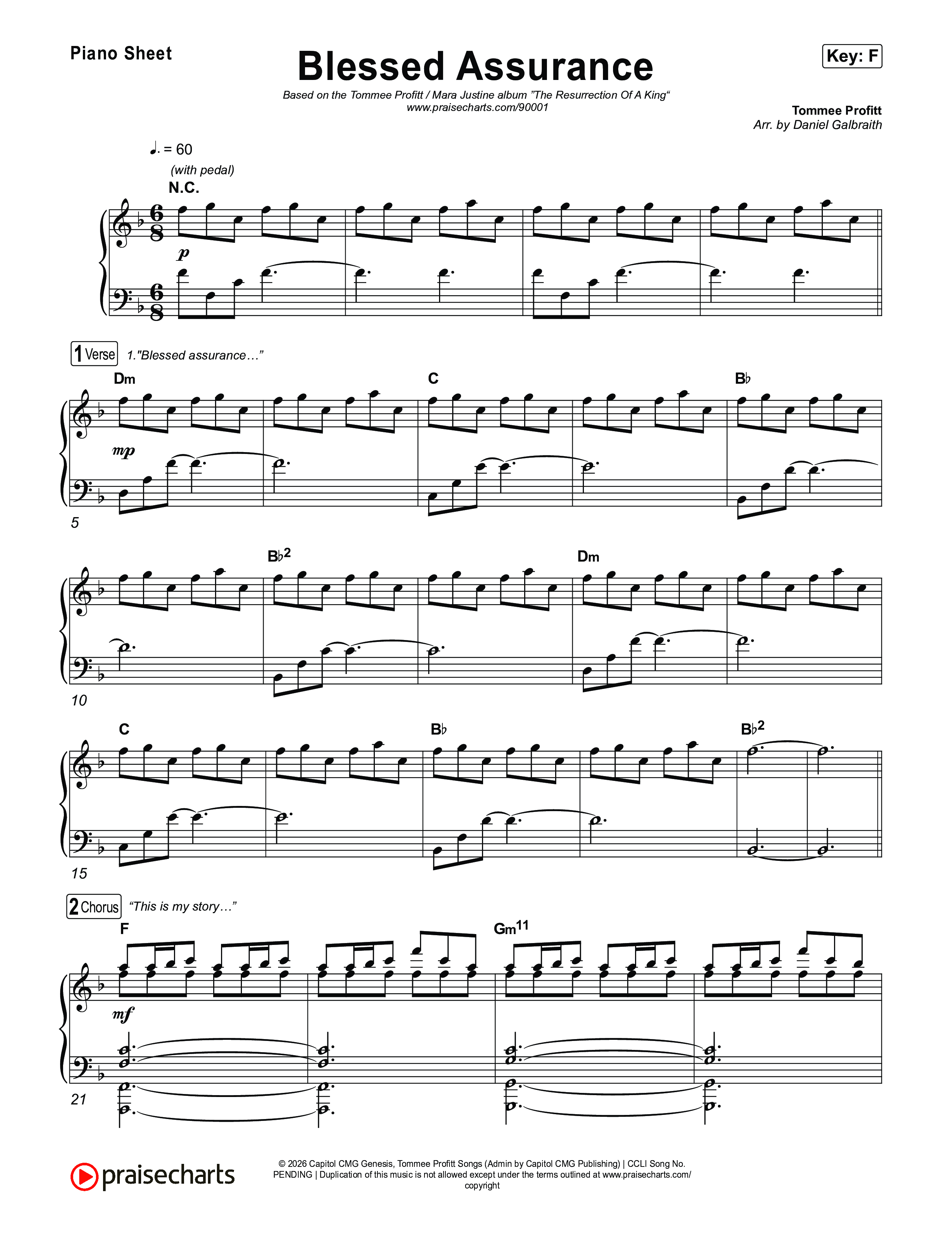 Blessed Assurance (I Will Praise You) Piano Sheet (Tommee Profitt)