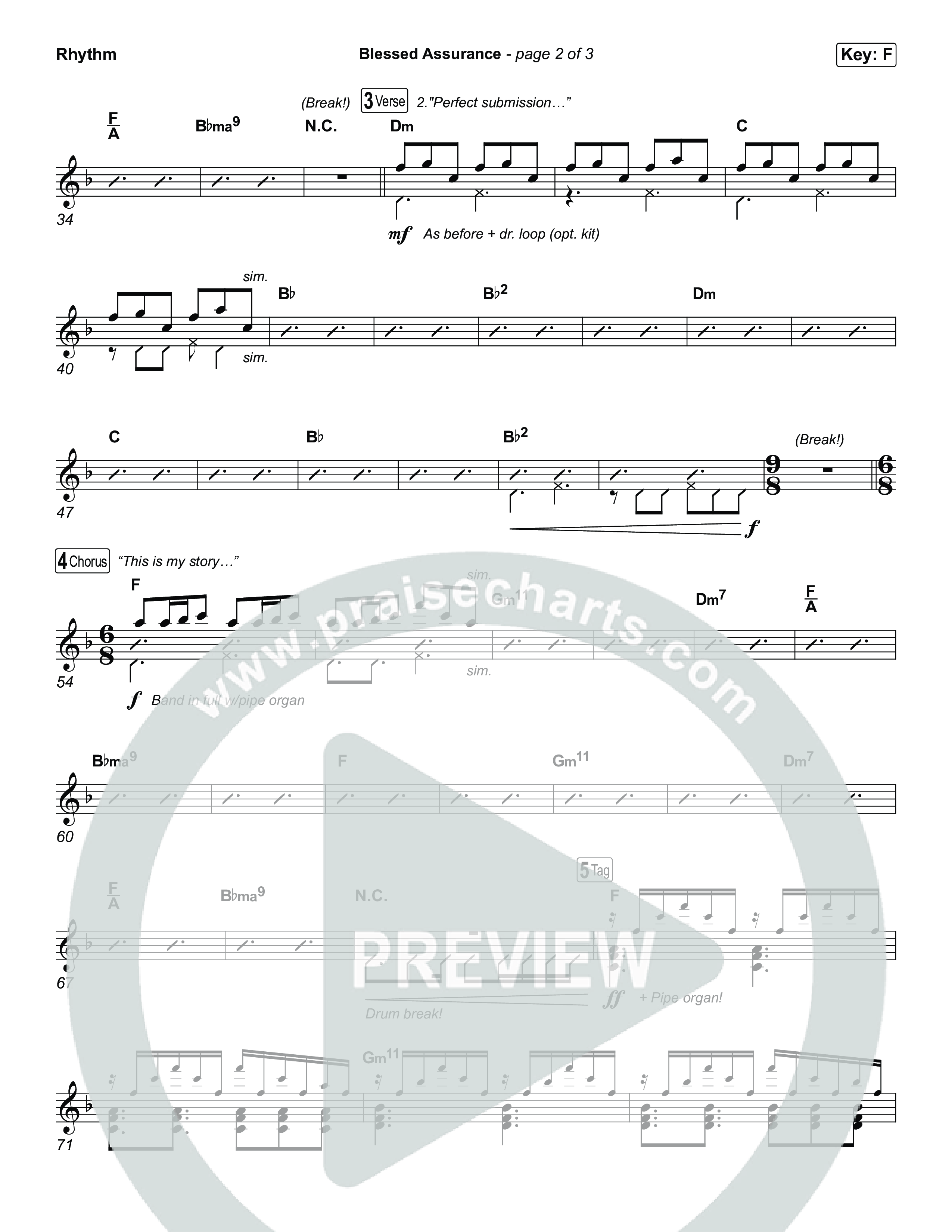 Blessed Assurance (I Will Praise You) Rhythm Chart (Tommee Profitt)