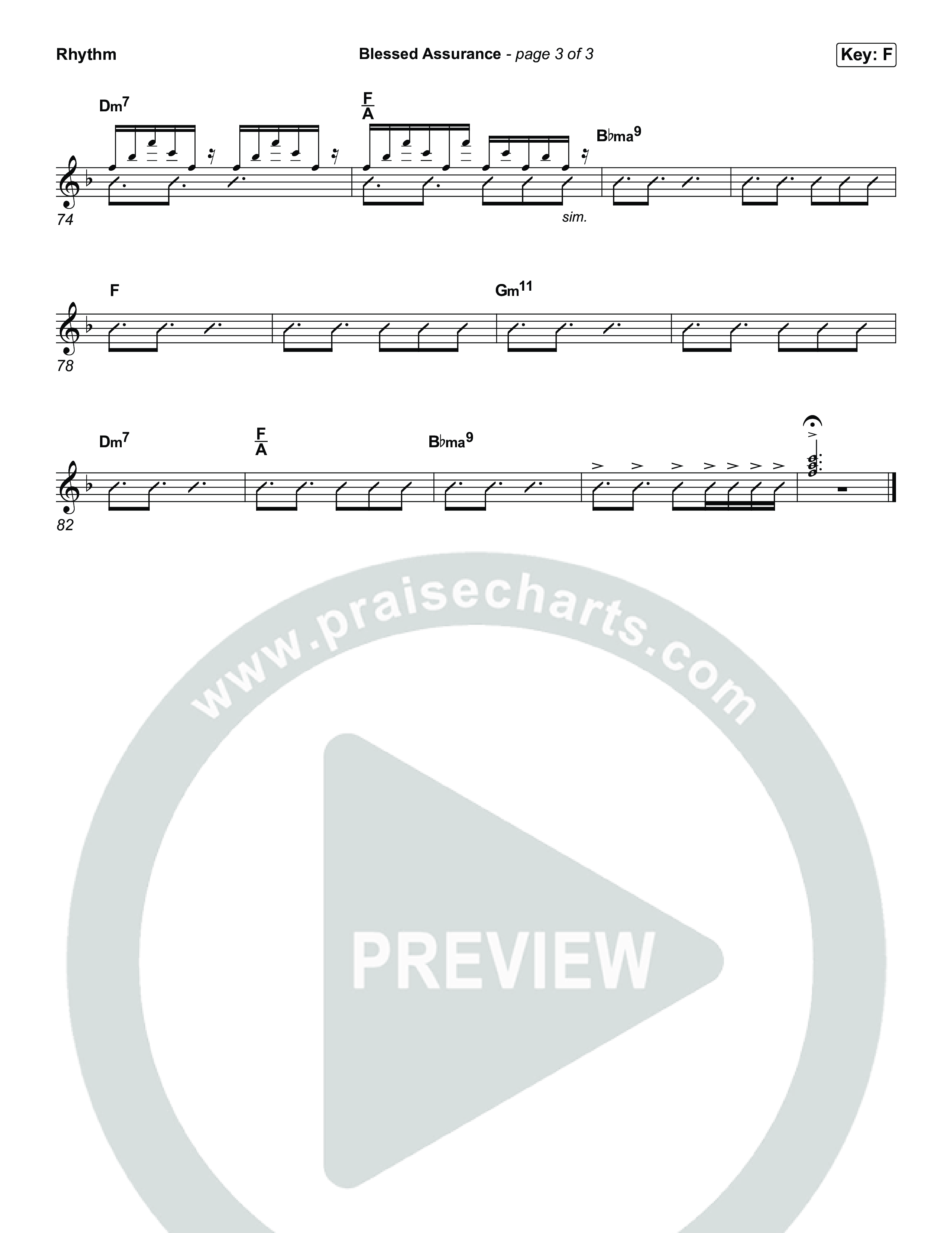 Blessed Assurance (I Will Praise You) Rhythm Chart (Tommee Profitt)