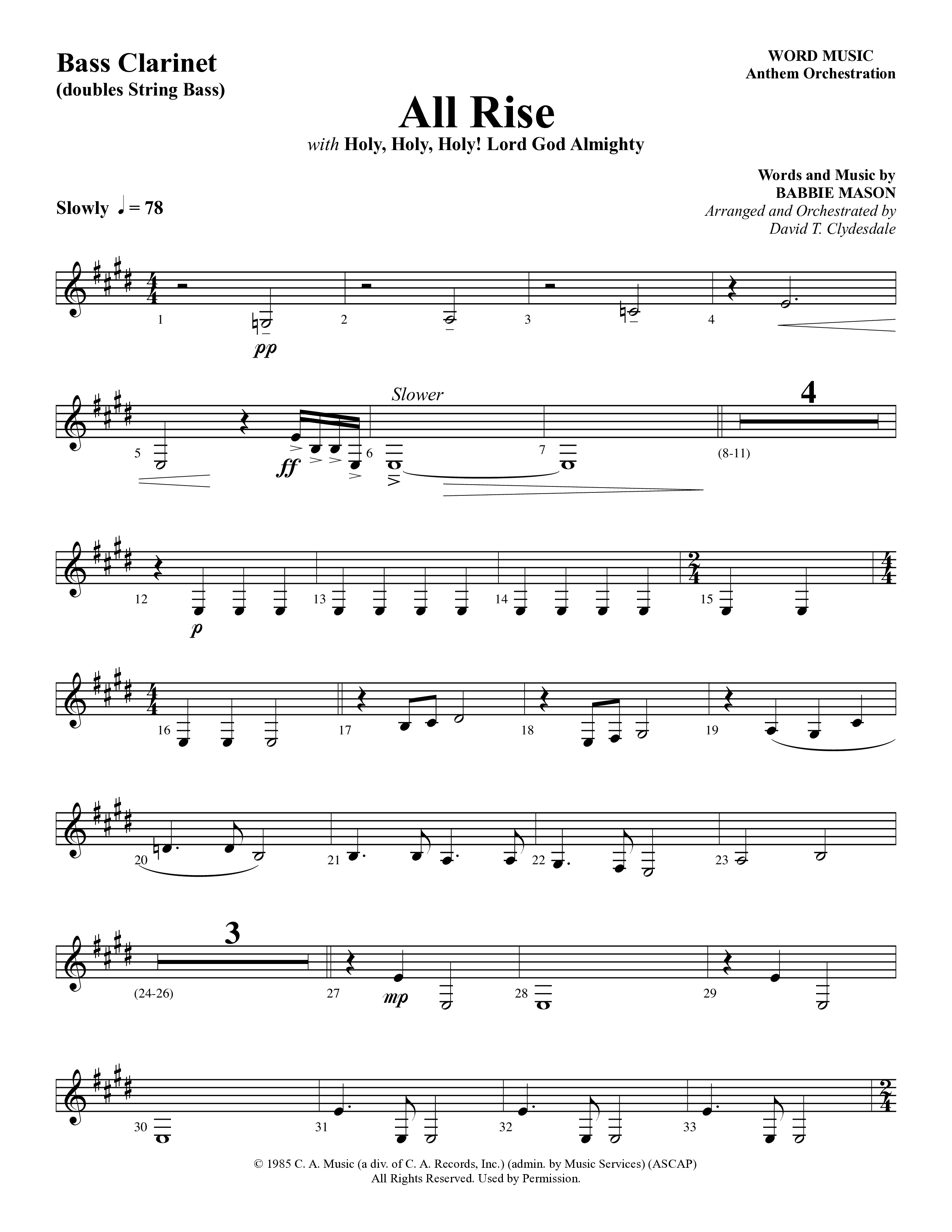 All Rise (with Holy Holy Holy Lord God Almighty) (Choral Anthem SATB) Bass Clarinet (Word Music Choral / Arr. David Clydesdale)