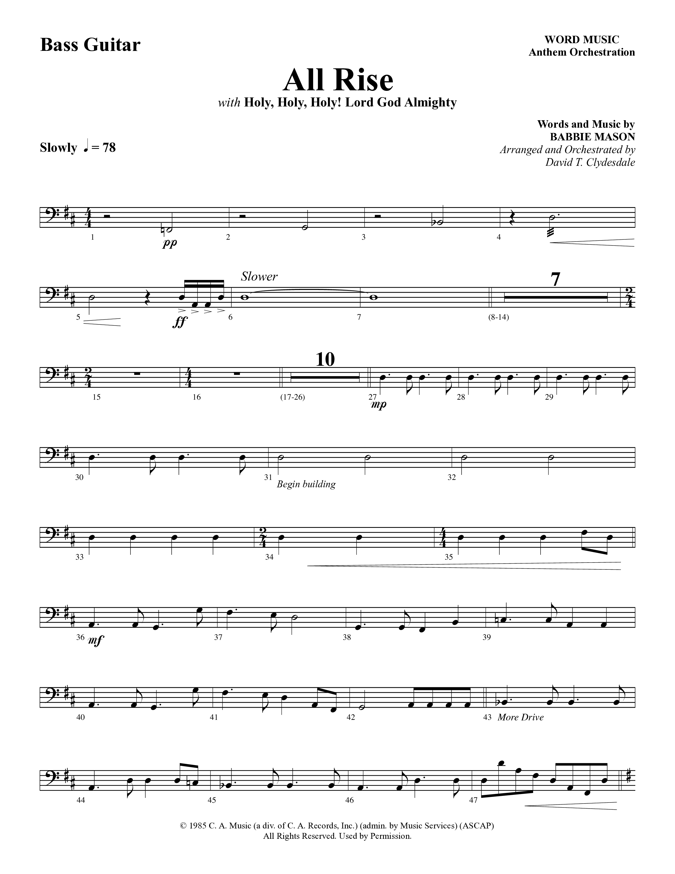All Rise (with Holy Holy Holy Lord God Almighty) (Choral Anthem SATB) Bass Guitar (Word Music Choral / Arr. David Clydesdale)