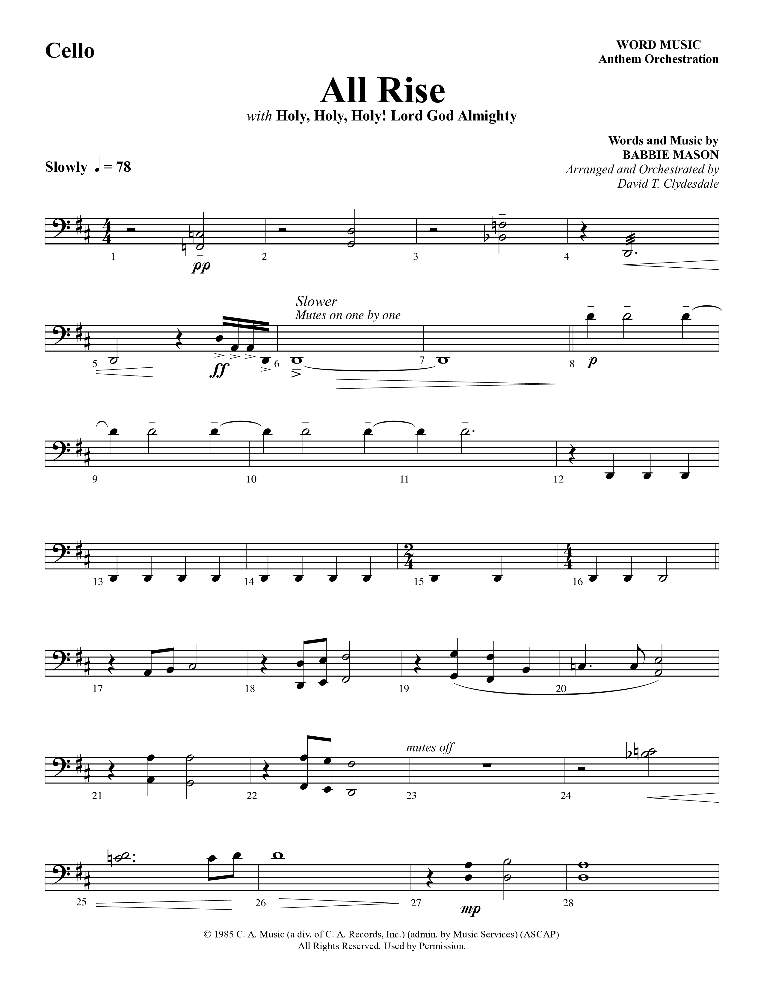 All Rise (with Holy Holy Holy Lord God Almighty) (Choral Anthem SATB) Cello (Word Music Choral / Arr. David Clydesdale)