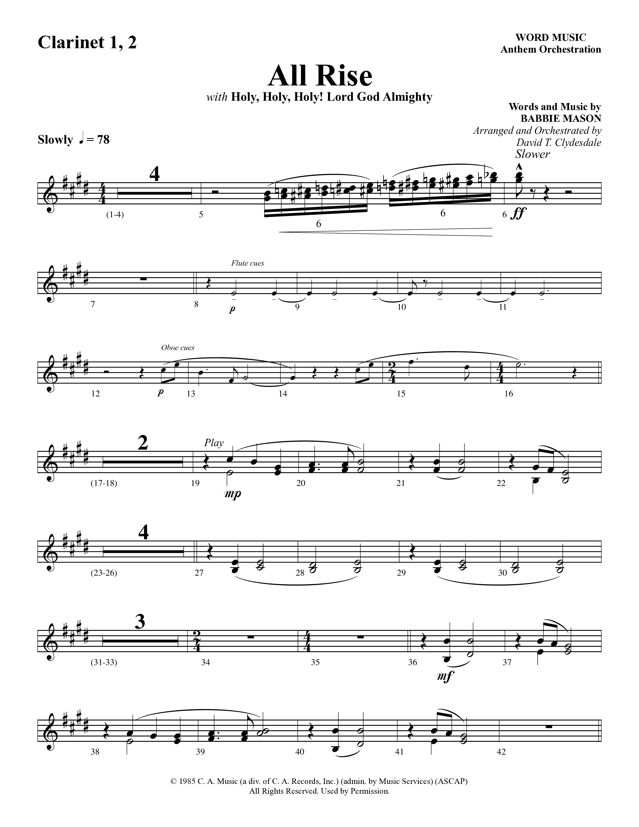 All Rise (with Holy Holy Holy Lord God Almighty) (Choral Anthem SATB) Clarinet 1/2 (Word Music Choral / Arr. David Clydesdale)