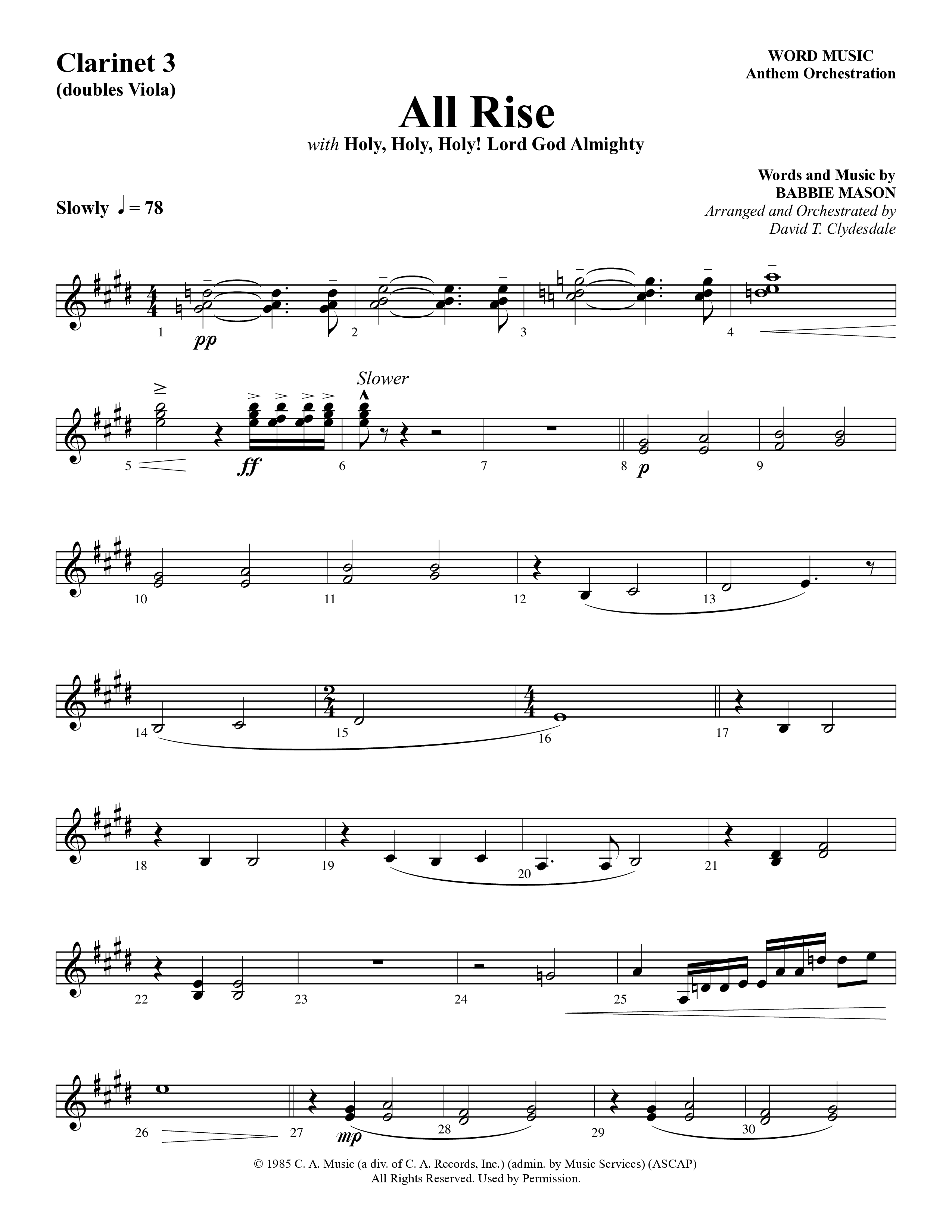 All Rise (with Holy Holy Holy Lord God Almighty) (Choral Anthem SATB) Clarinet 3 (Word Music Choral / Arr. David Clydesdale)
