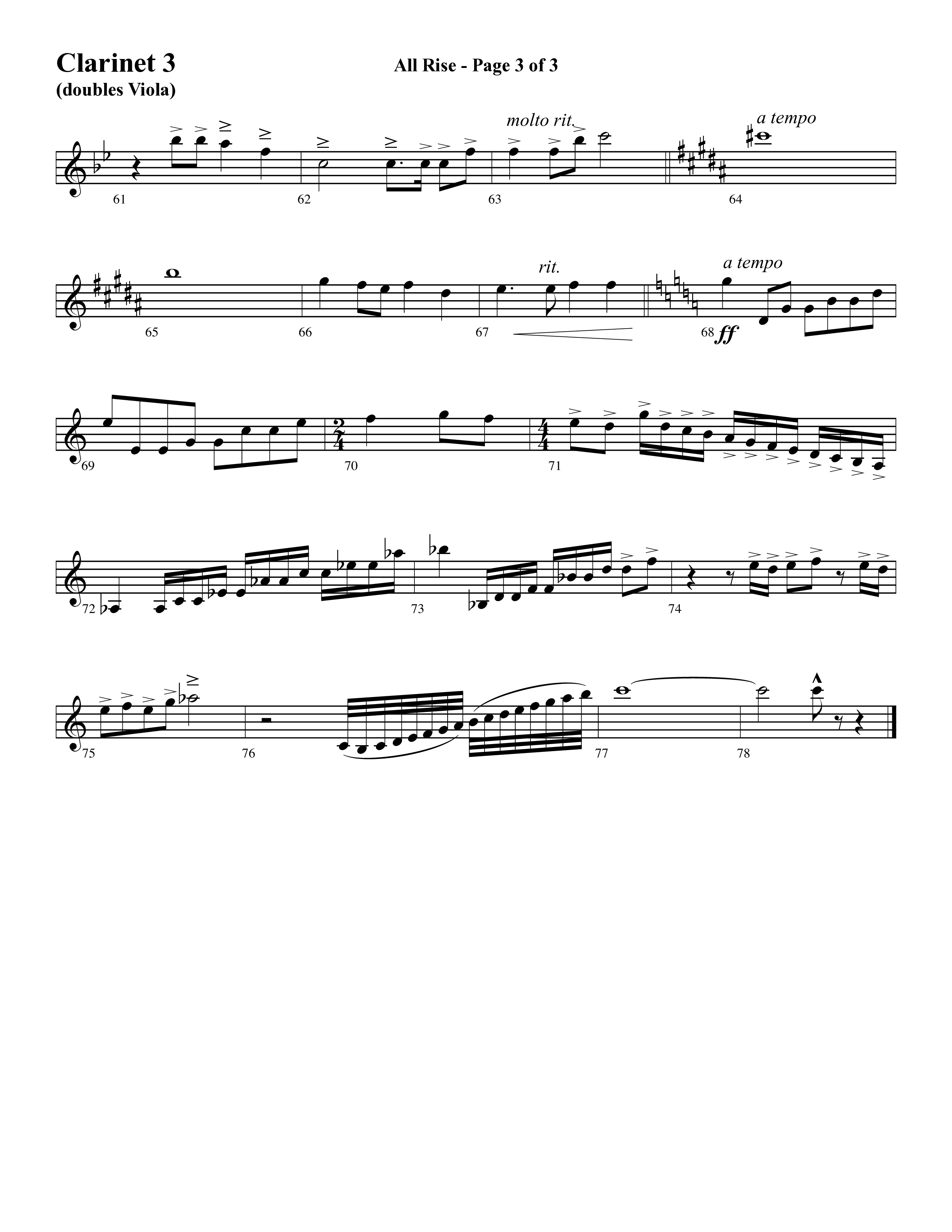 All Rise (with Holy Holy Holy Lord God Almighty) (Choral Anthem SATB) Clarinet 3 (Word Music Choral / Arr. David Clydesdale)