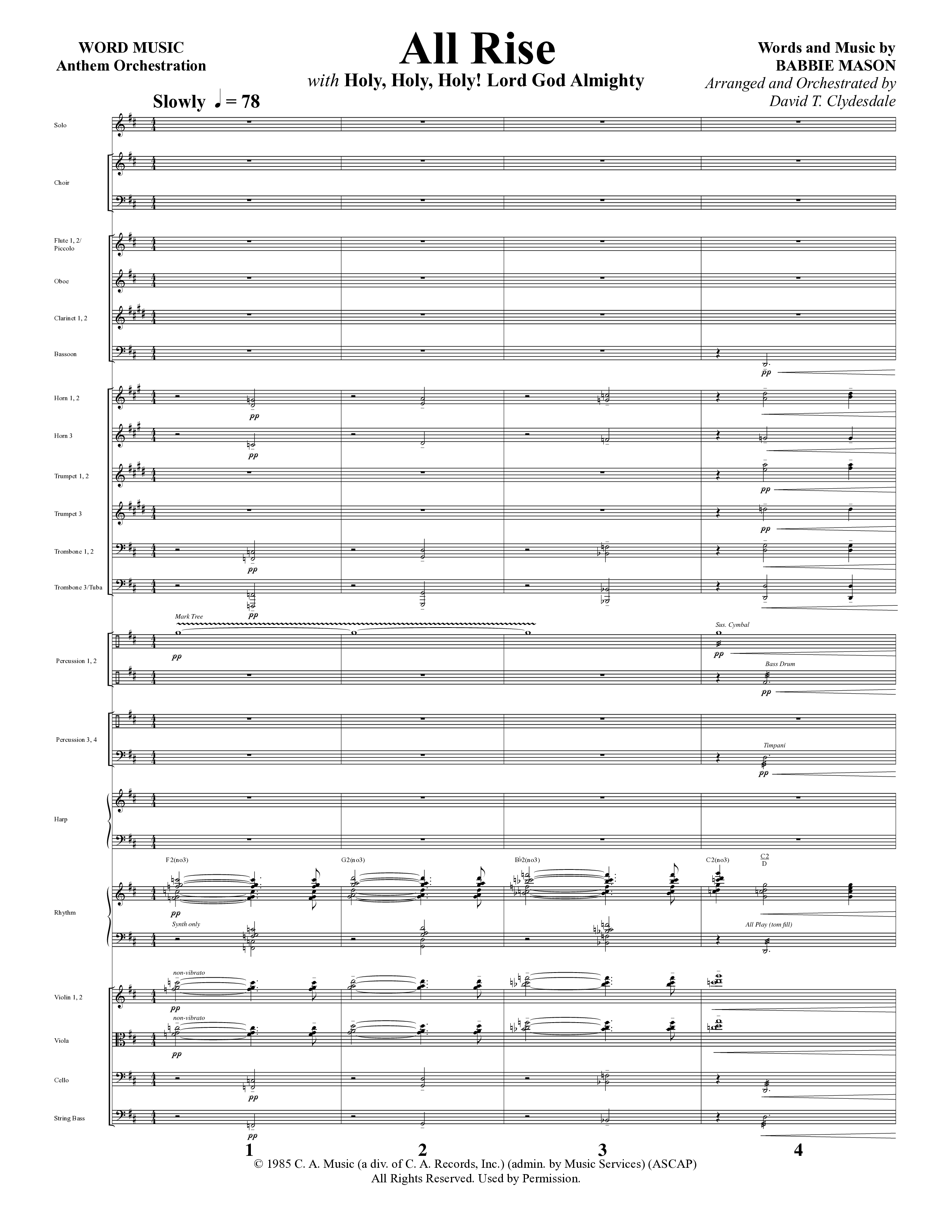 All Rise (with Holy Holy Holy Lord God Almighty) (Choral Anthem SATB) Orchestration (Word Music Choral / Arr. David Clydesdale)