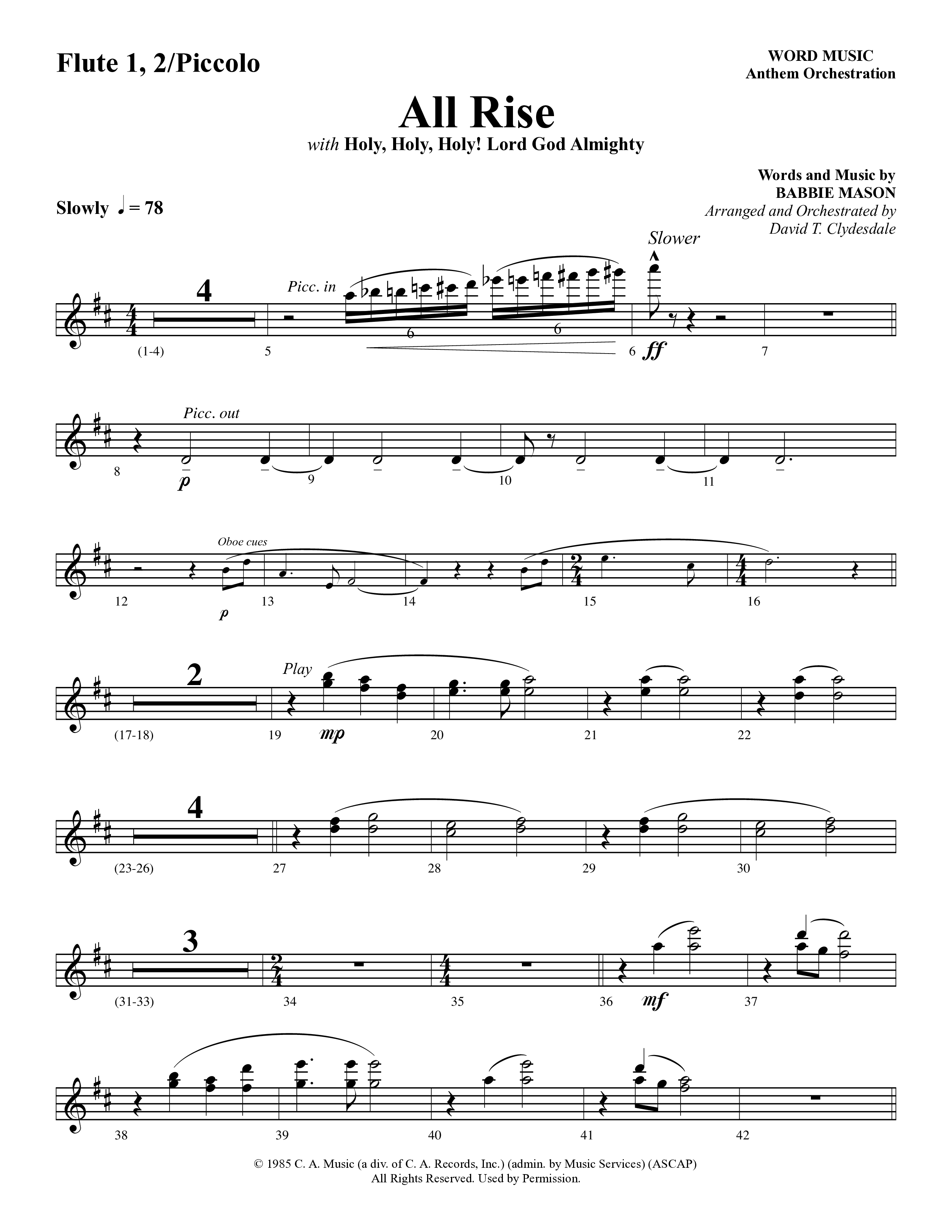 All Rise (with Holy Holy Holy Lord God Almighty) (Choral Anthem SATB) Flute/Piccolo (Word Music Choral / Arr. David Clydesdale)