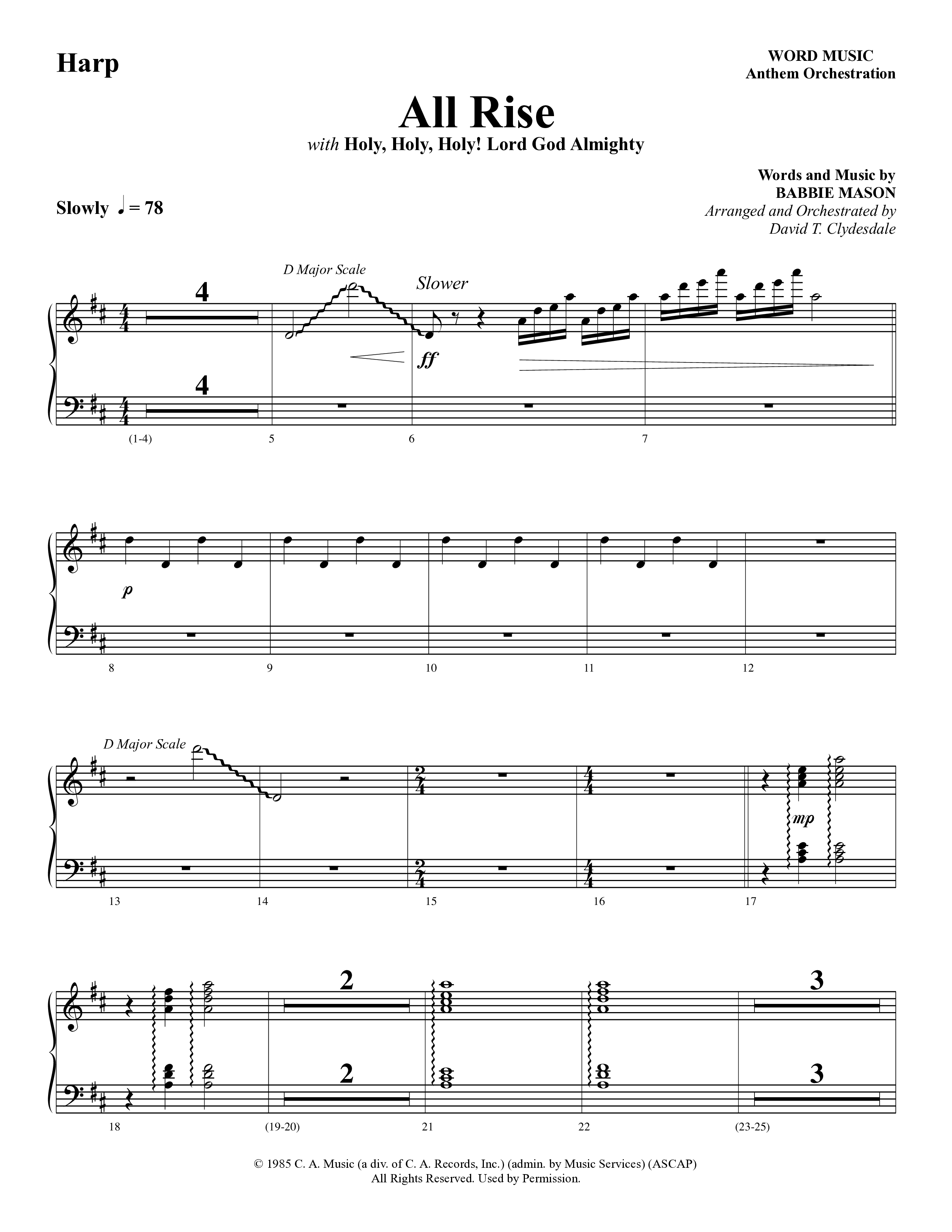 All Rise (with Holy Holy Holy Lord God Almighty) (Choral Anthem SATB) Harp (Word Music Choral / Arr. David Clydesdale)