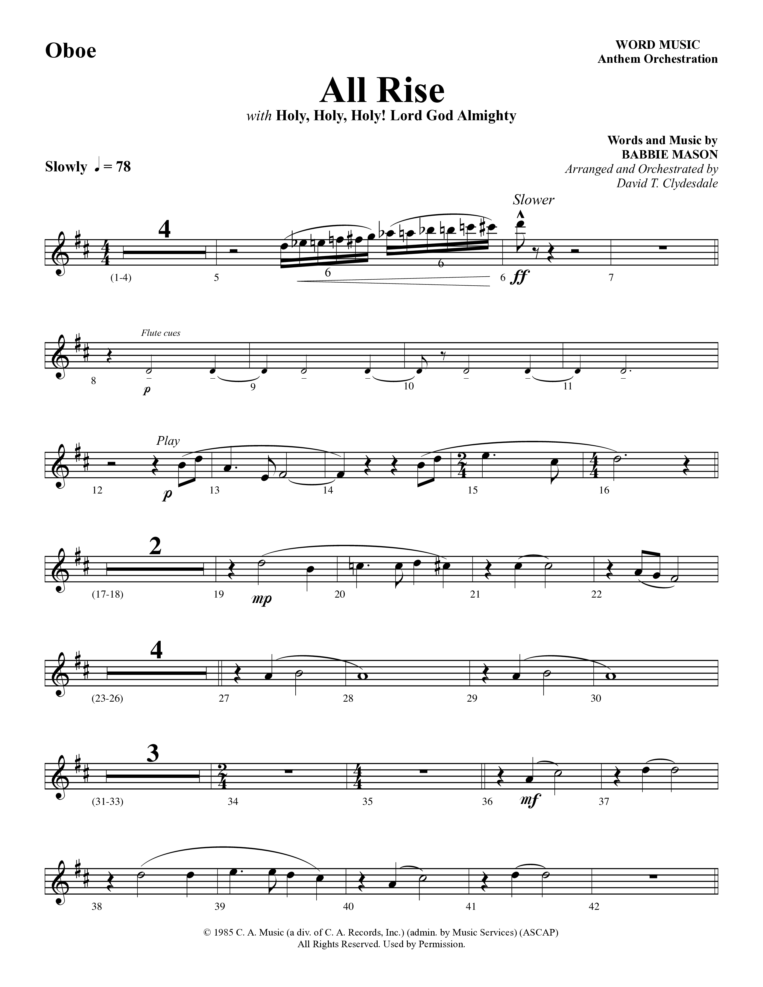All Rise (with Holy Holy Holy Lord God Almighty) (Choral Anthem SATB) Oboe (Word Music Choral / Arr. David Clydesdale)