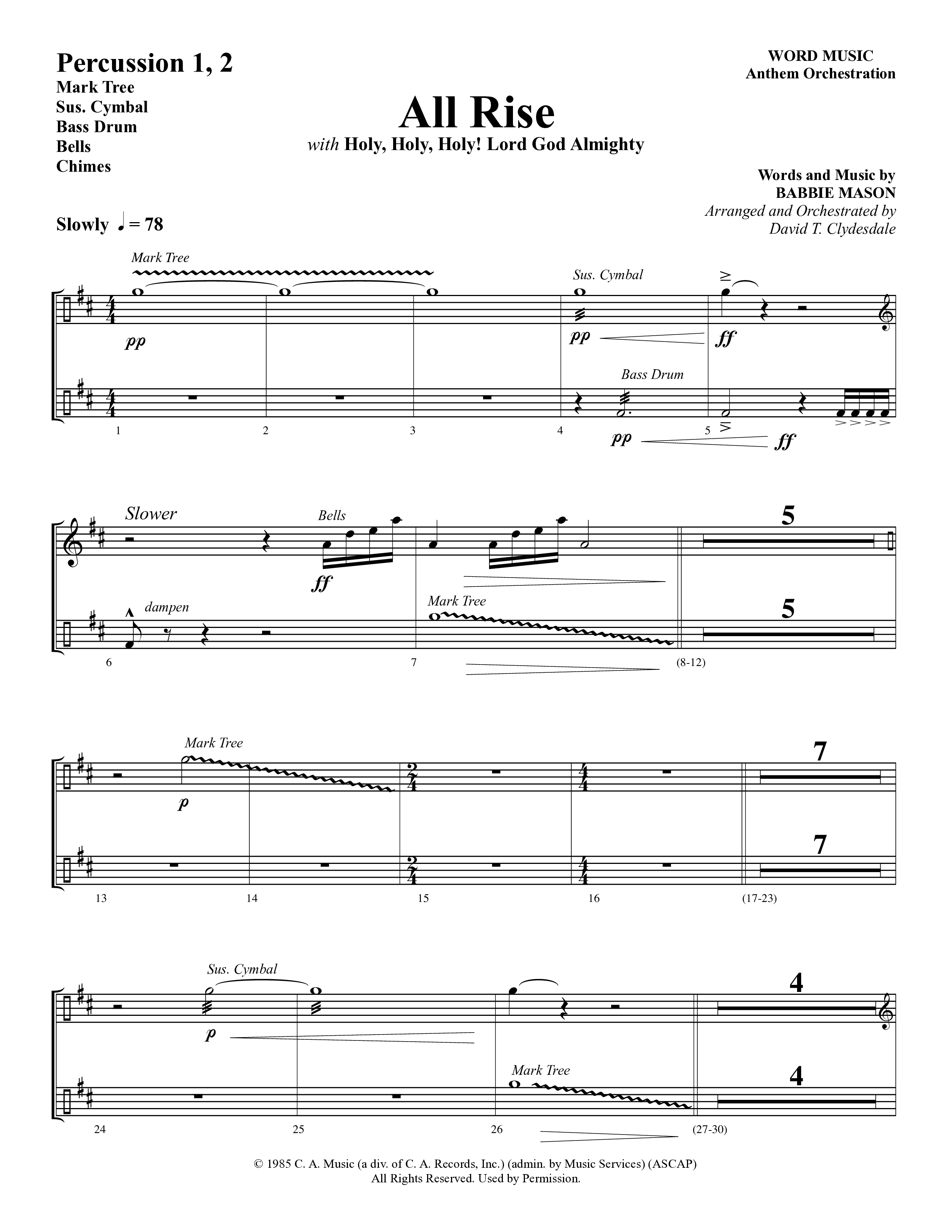 All Rise (with Holy Holy Holy Lord God Almighty) (Choral Anthem SATB) Percussion (Word Music Choral / Arr. David Clydesdale)