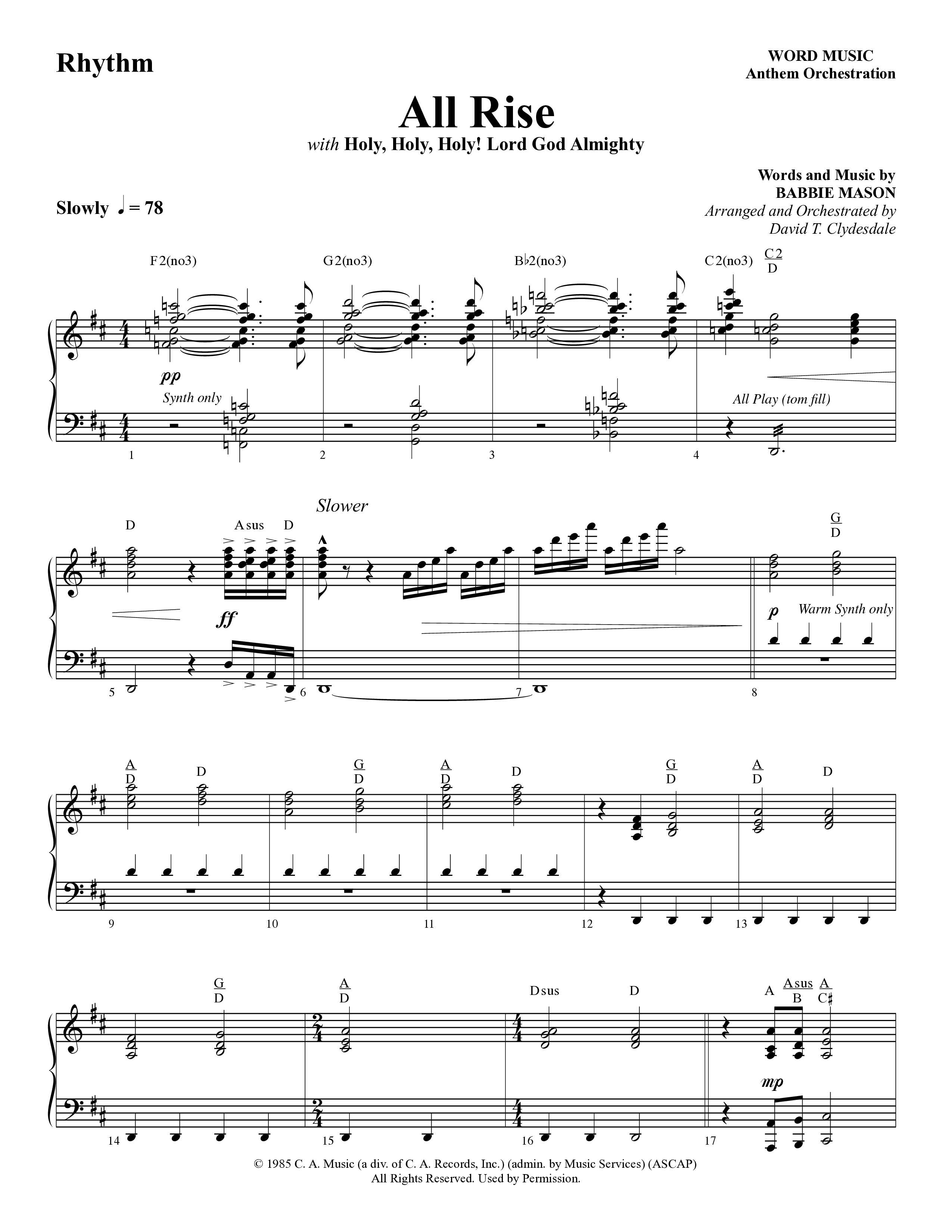 All Rise (with Holy Holy Holy Lord God Almighty) (Choral Anthem SATB) Rhythm Chart (Word Music Choral / Arr. David Clydesdale)