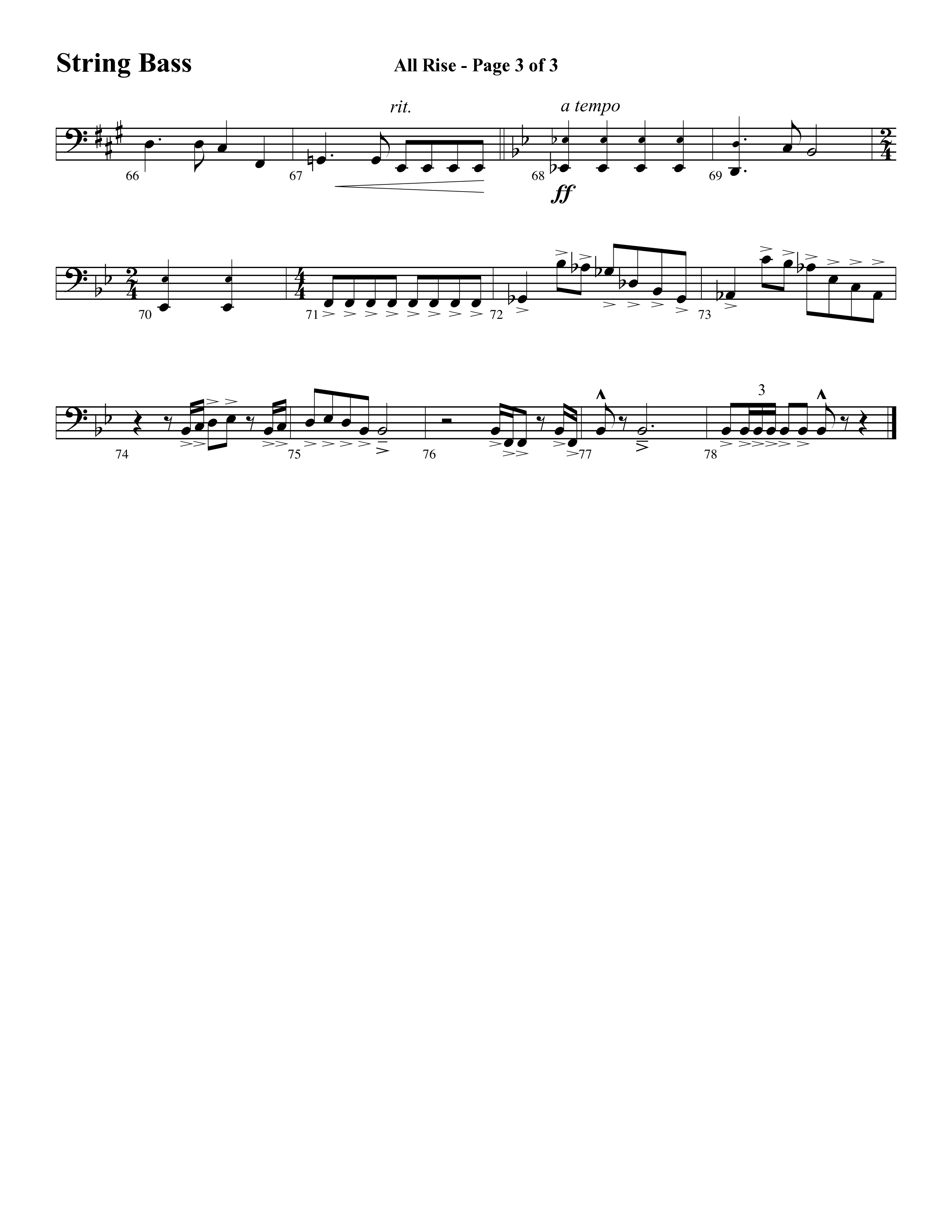 All Rise (with Holy Holy Holy Lord God Almighty) (Choral Anthem SATB) String Bass (Word Music Choral / Arr. David Clydesdale)